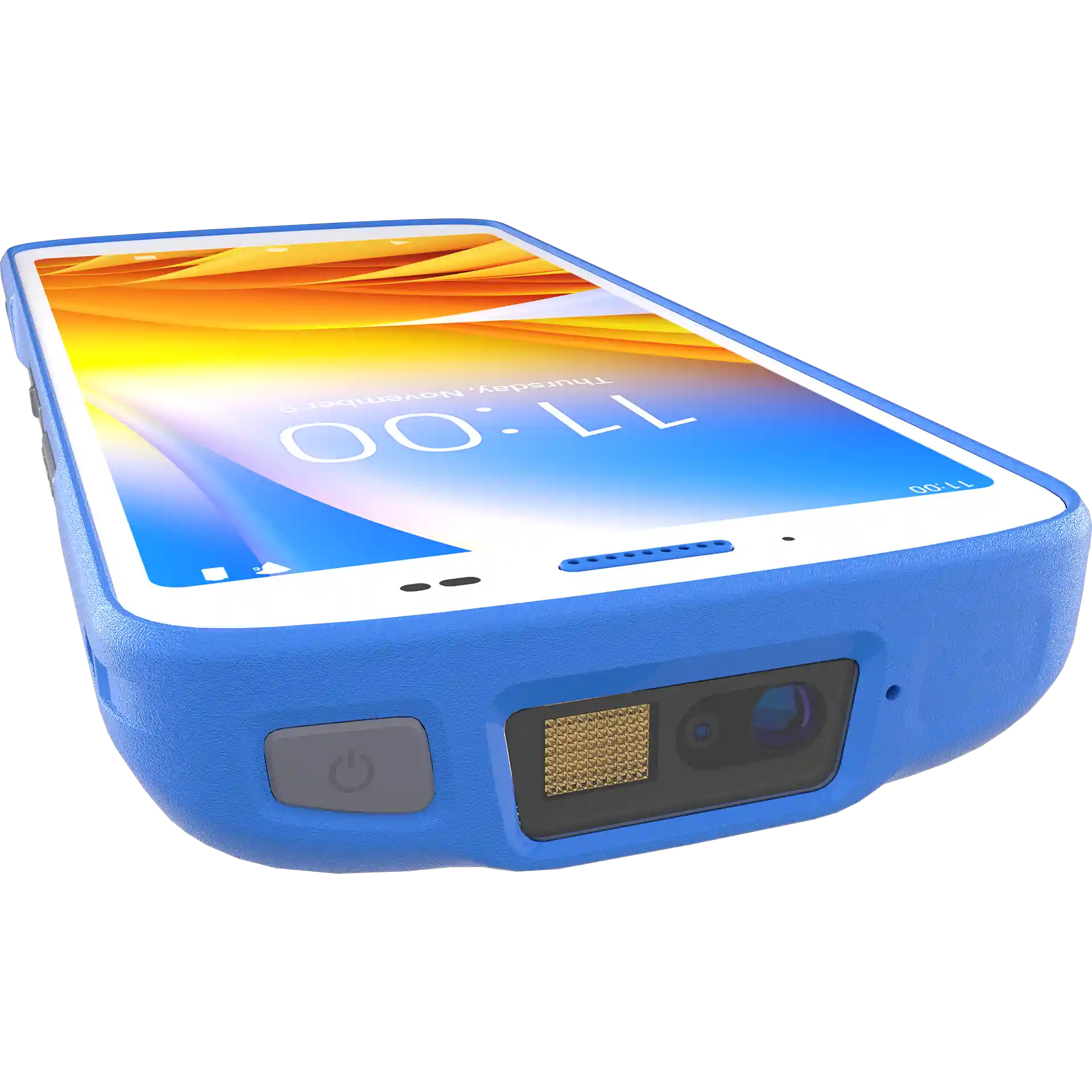 Zebra HC20/HC25 MDE Gerät, Scanmodul und Power-Taste auf Oberseite, Display an.