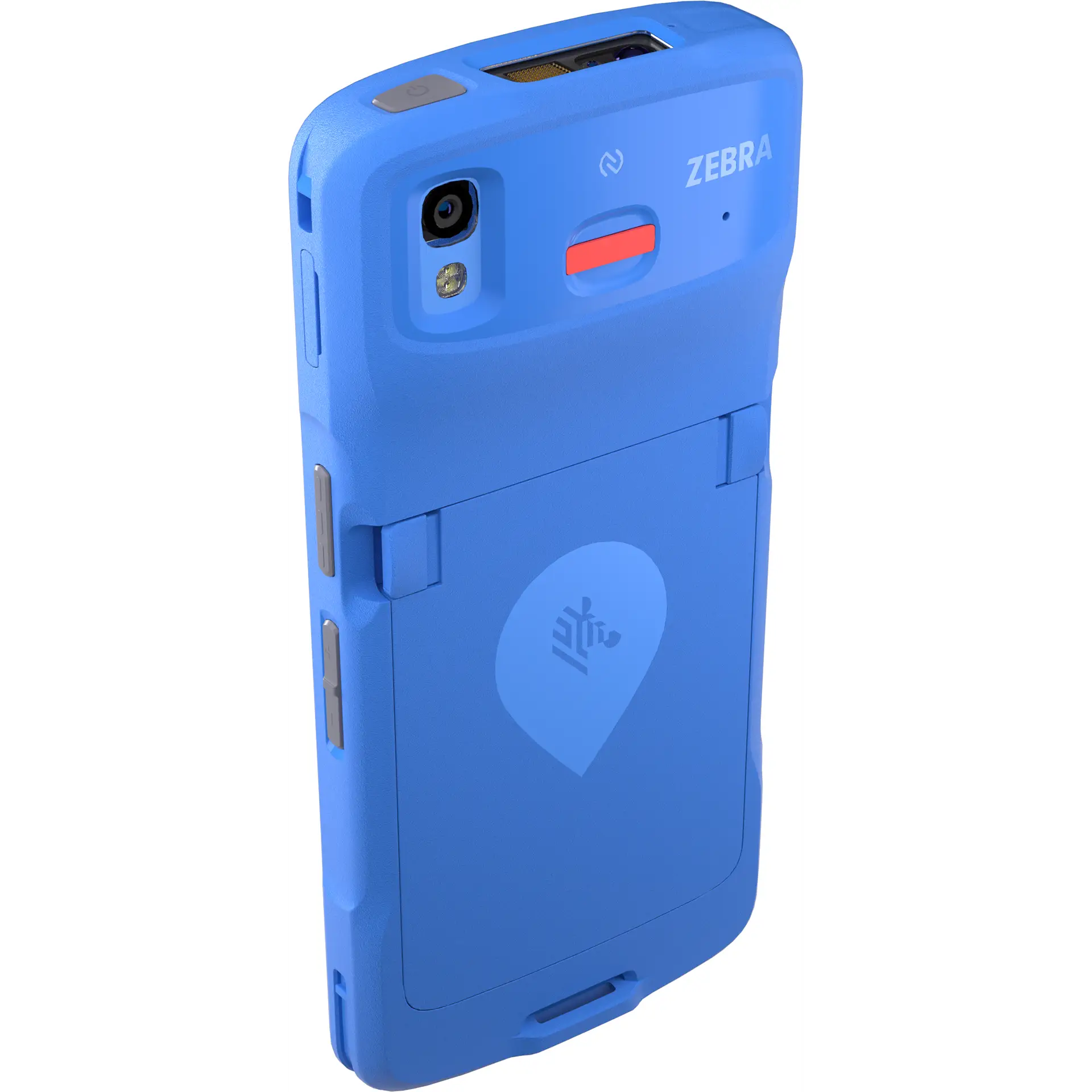 Zebra HC20/HC25/HC50/HC55 MDE Gerät, linke Rückseite sichtbar, Kamera, Scanmodul, Tasten.