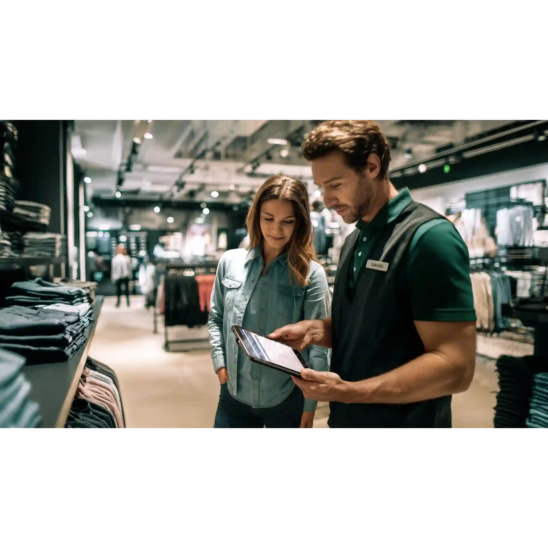 Tablet Zebra ET401 – Einsatz im Geschäft, Display an, von Mitarbeitendem gehalten