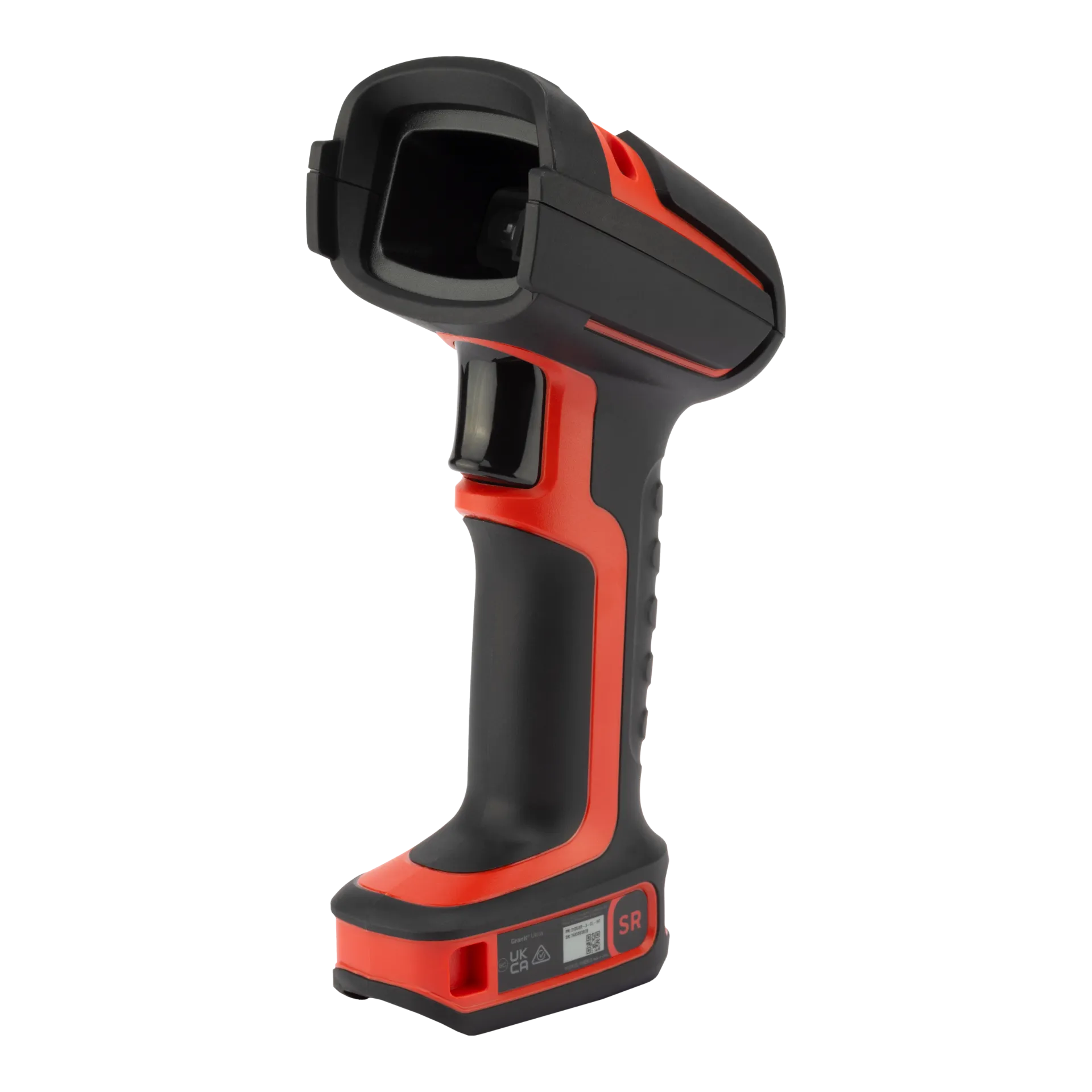 Barcode-Scanner Honeywell Granit Ultra 2105i SR – schräge Frontansicht mit Scannerfenster, Auslöser, Griff und SR-Markierung.