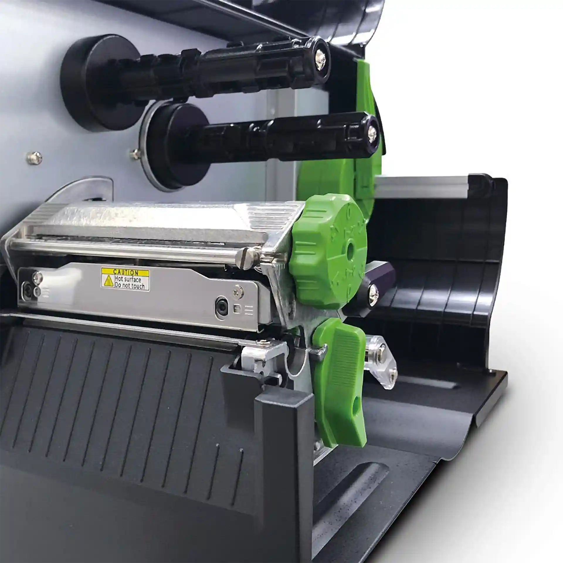 TSC MB241T Innenansicht seitlich mit Etiketten- und Farbbandführung, geschlossenem Druckkopf ohne Etiketten- und Farbbandrolle