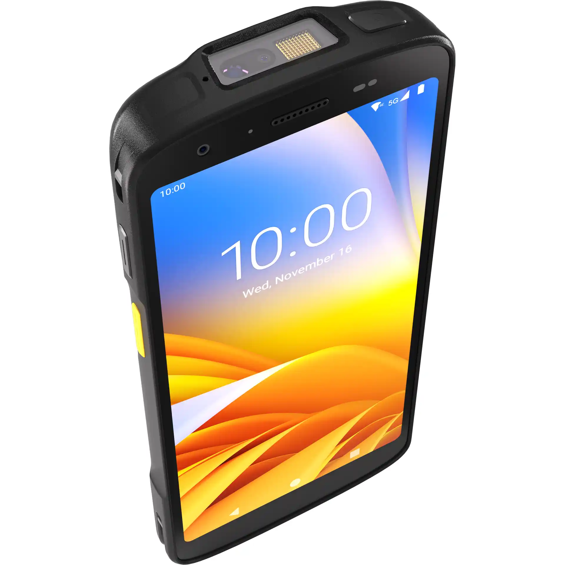 Zebra TC22/TC27 MDE Gerät, Frontansicht links oben, Display an, Kamera und Tasten sichtbar.