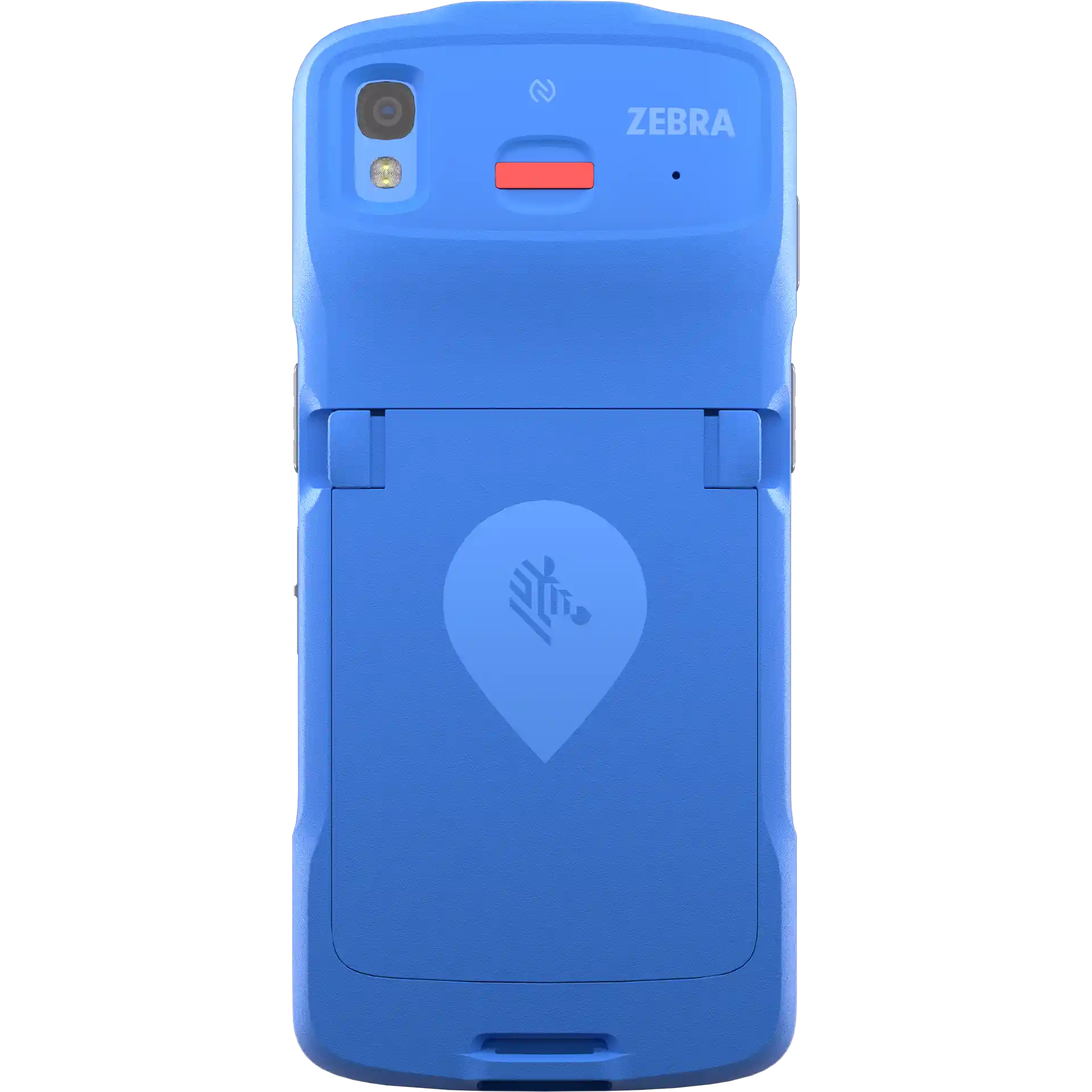 Zebra HC20/HC25/HC50/HC55 MDE Gerät Rückseite, Kamera, Blitz, Notruf-Taste und Gehäusedetails sichtbar.