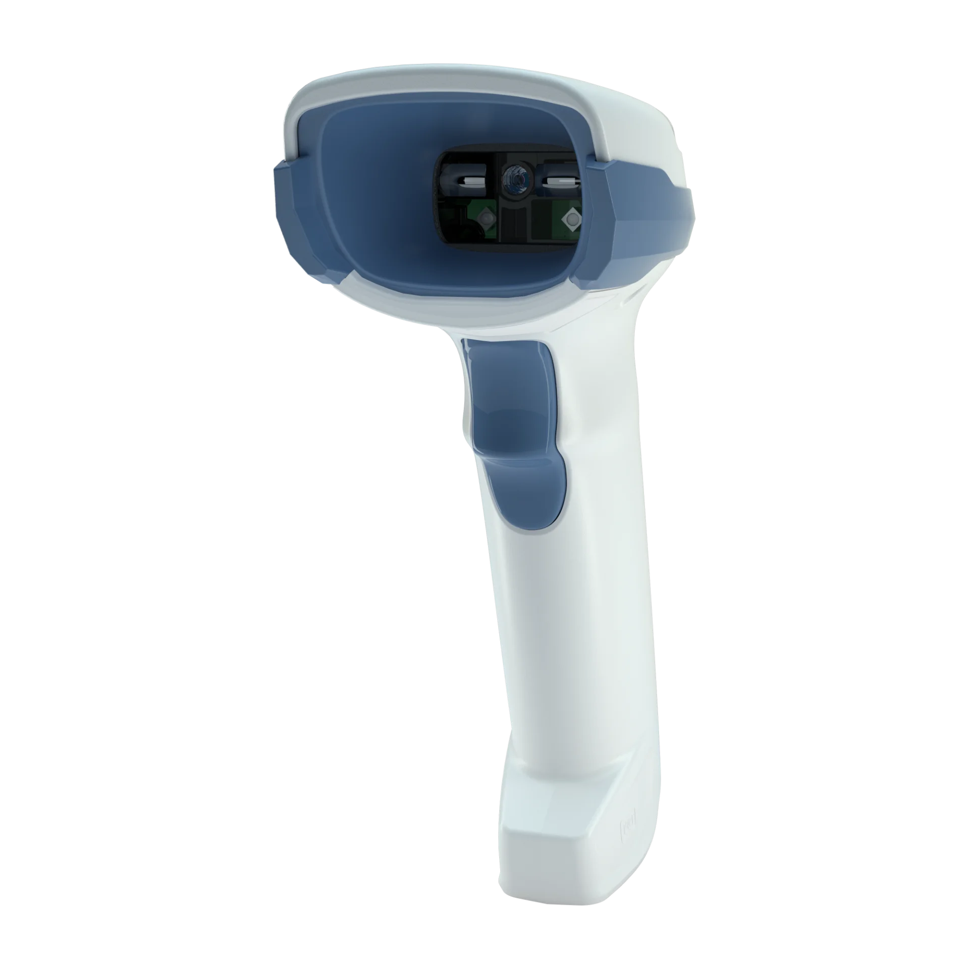 Barcode-Scanner Zebra DS2278-HC schräg von vorn rechts: Scanfenster mit zentraler Optik und Sensoren sowie blaue Auslösetaste.