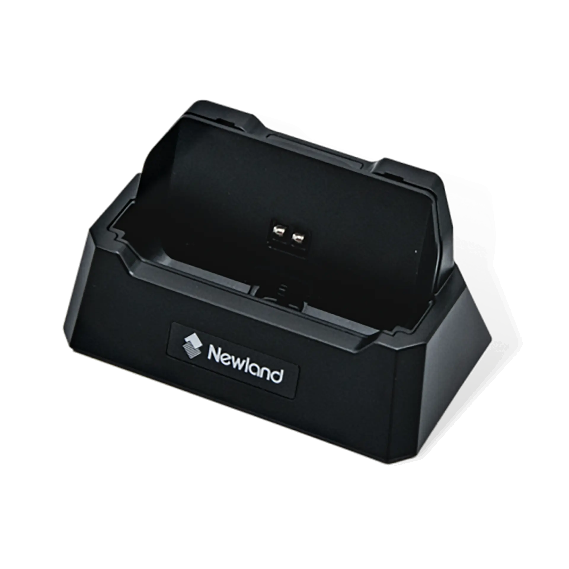 Ladestation des MDE Geräts Newland NFT10 Pilot Pro in seitlicher Frontansicht ohne Gerät.