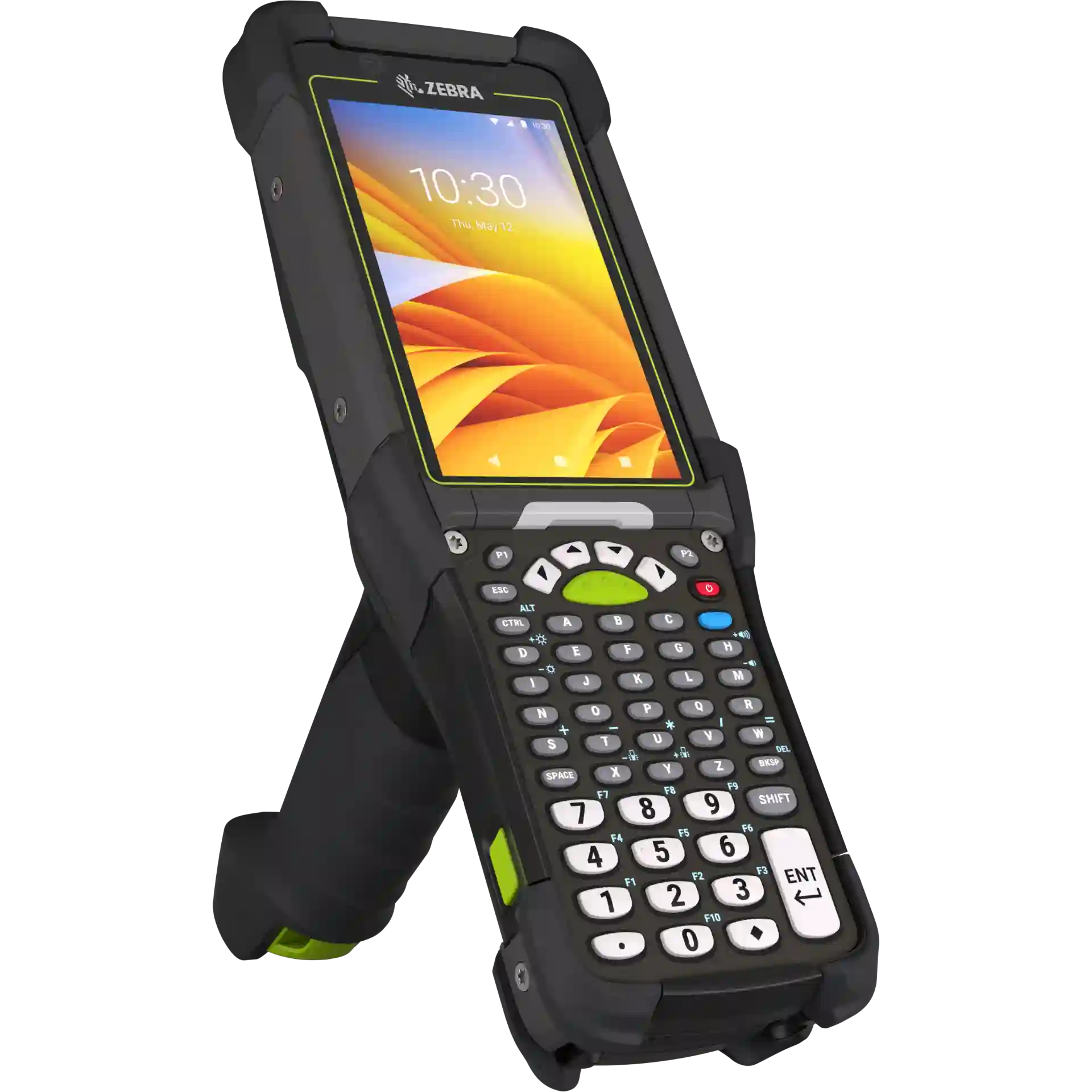 MDE-Gerät Zebra MC9400/MC9450 – Ansicht oben links, Display an, Keypad und Gehäusekanten sichtbar