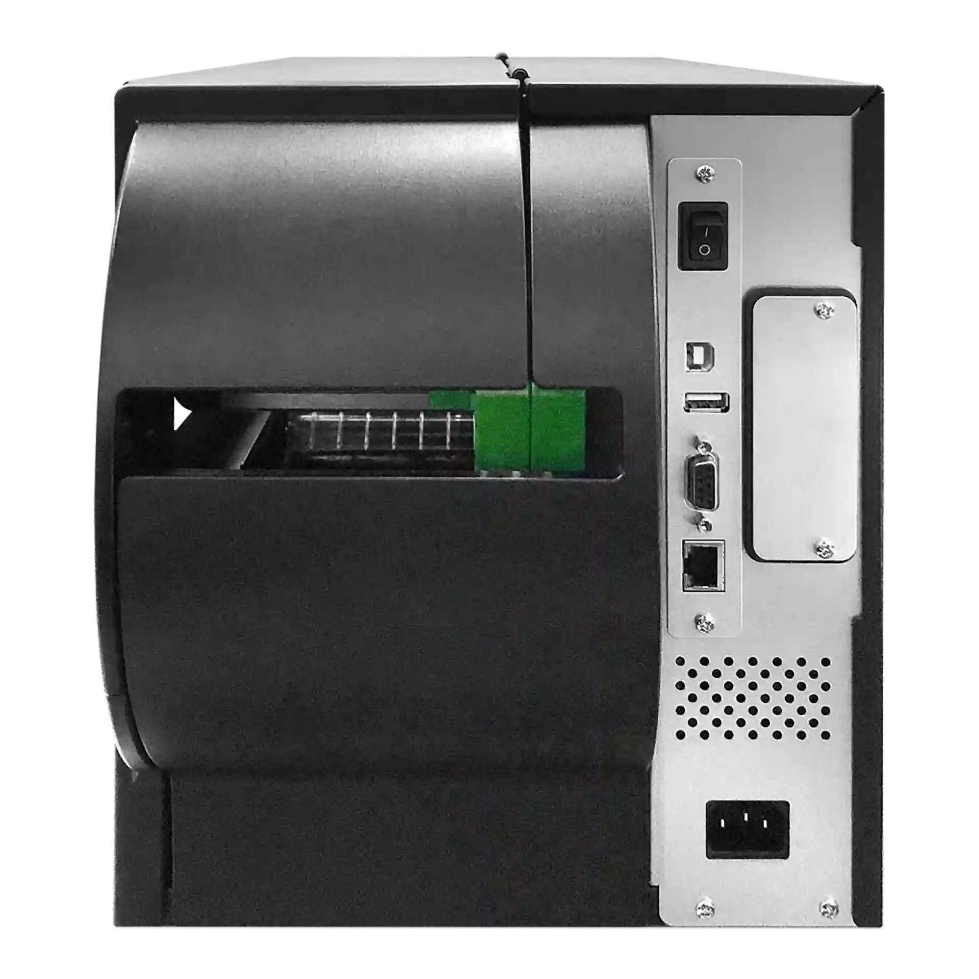 TSC MB241T Rückansicht mit Anschlüssen, USB, seriell, Ethernet