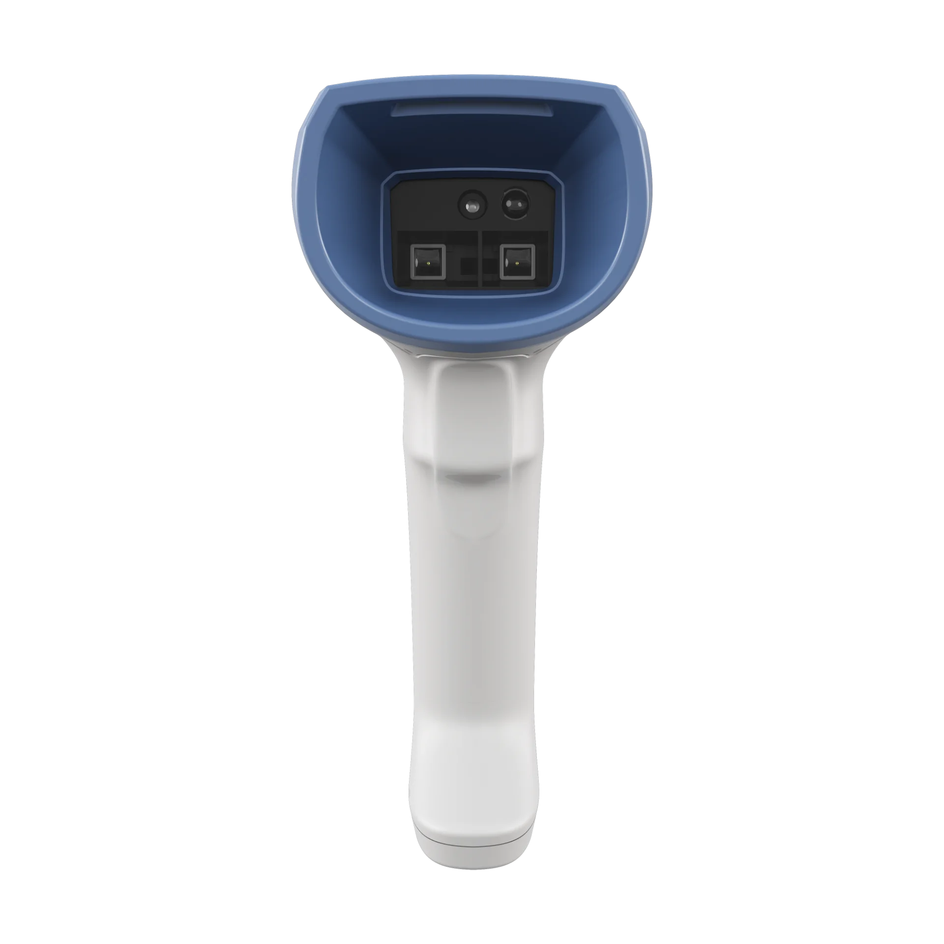 Barcode Scanner Zebra DS8208-HC – direkte Frontansicht, rechteckiges Scanfenster mit mehreren Sensoren in blauer Einfassung