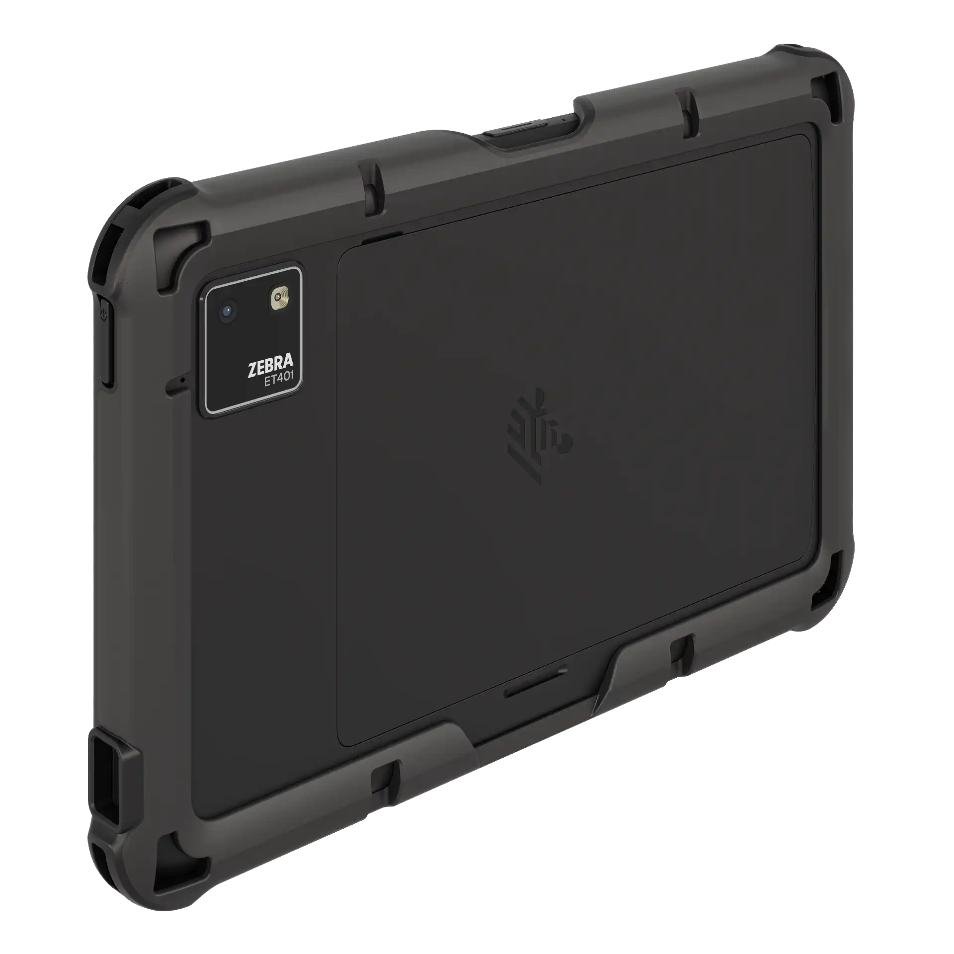 Tablet Zebra ET401, 8-Zoll – Rückansicht links mit Kamera und Schutzhülle