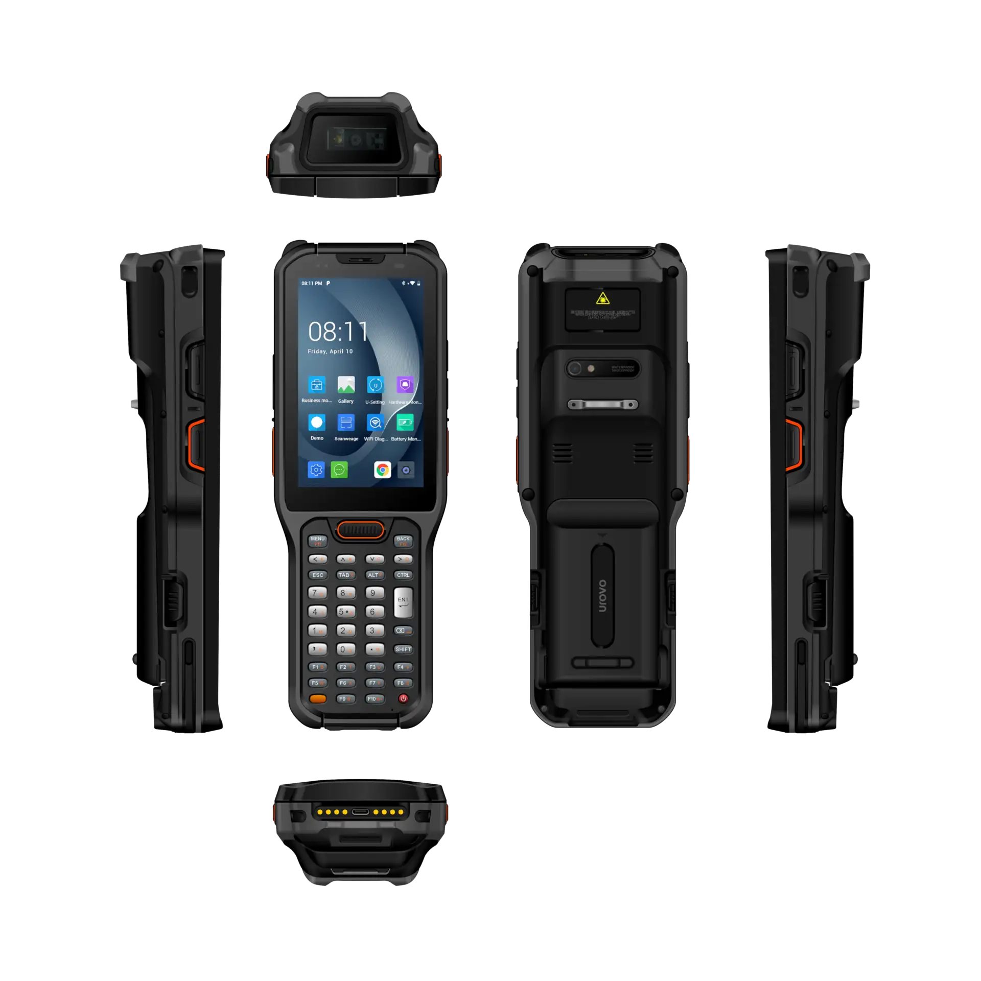 Urovo RT40S MDE Gerät in allen Ansichten - oben, vorne, hinten, links, rechts, unten