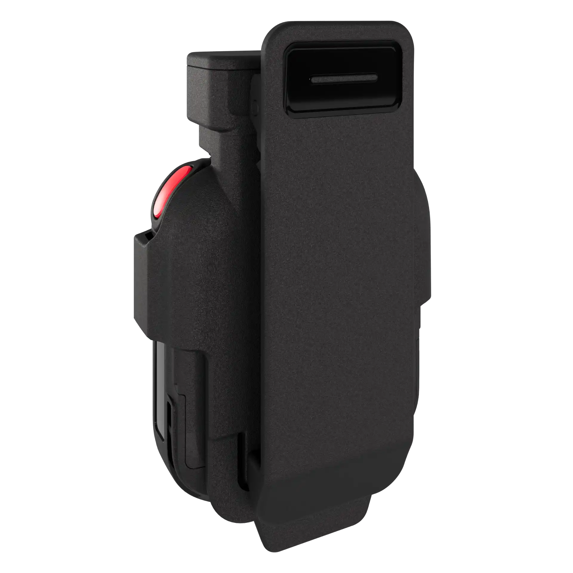 Wearable Zebra WS301 Rückseite mit Clip-Mount, linksseitige Ansicht, Halterung und Gehäuse sichtbar