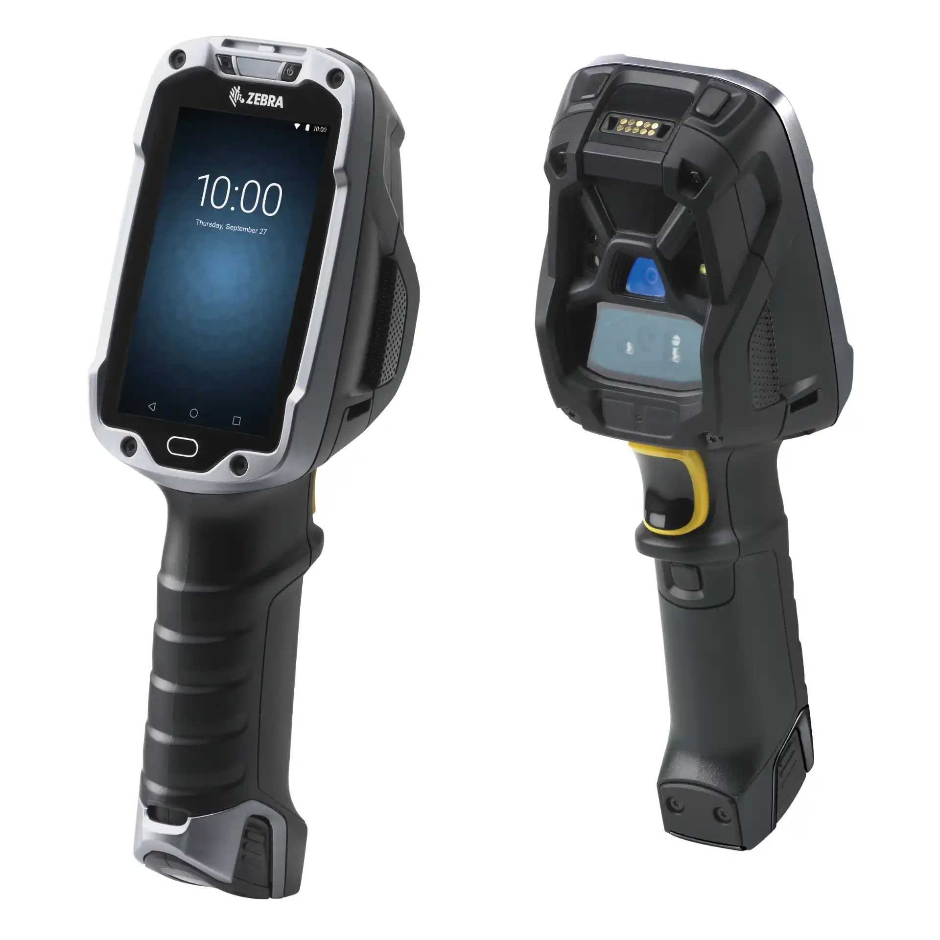 MDE-Gerät Zebra TC8300 – Vorder- und Rückansicht mit Display, Griff und Scannereinheit