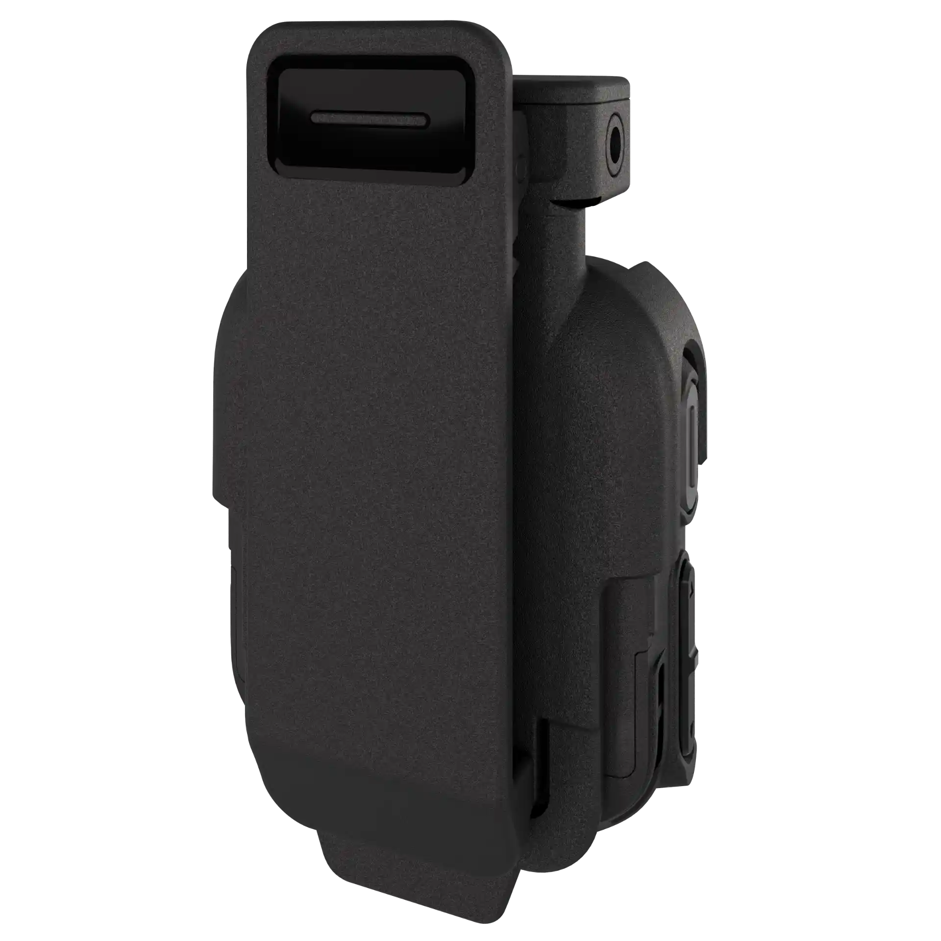 Wearable Zebra WS301 Rückseite, rechtsseitige Sicht auf Clip-Mount, Gehäuse und Bedienelemente