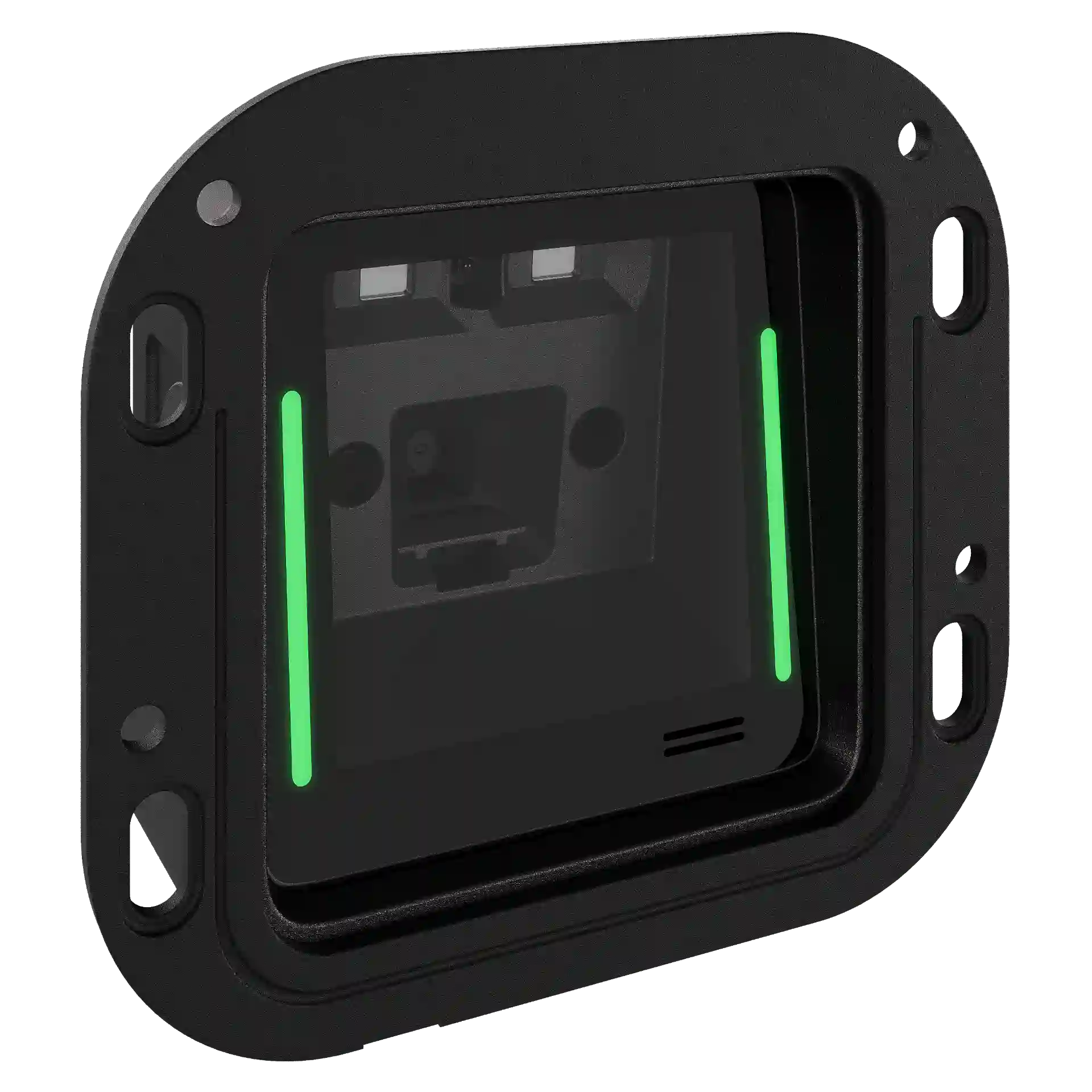 Barcode Scanner Zebra SP20 mit Flanschhalterung – schräge Front links mit LEDs und Sensorfeld