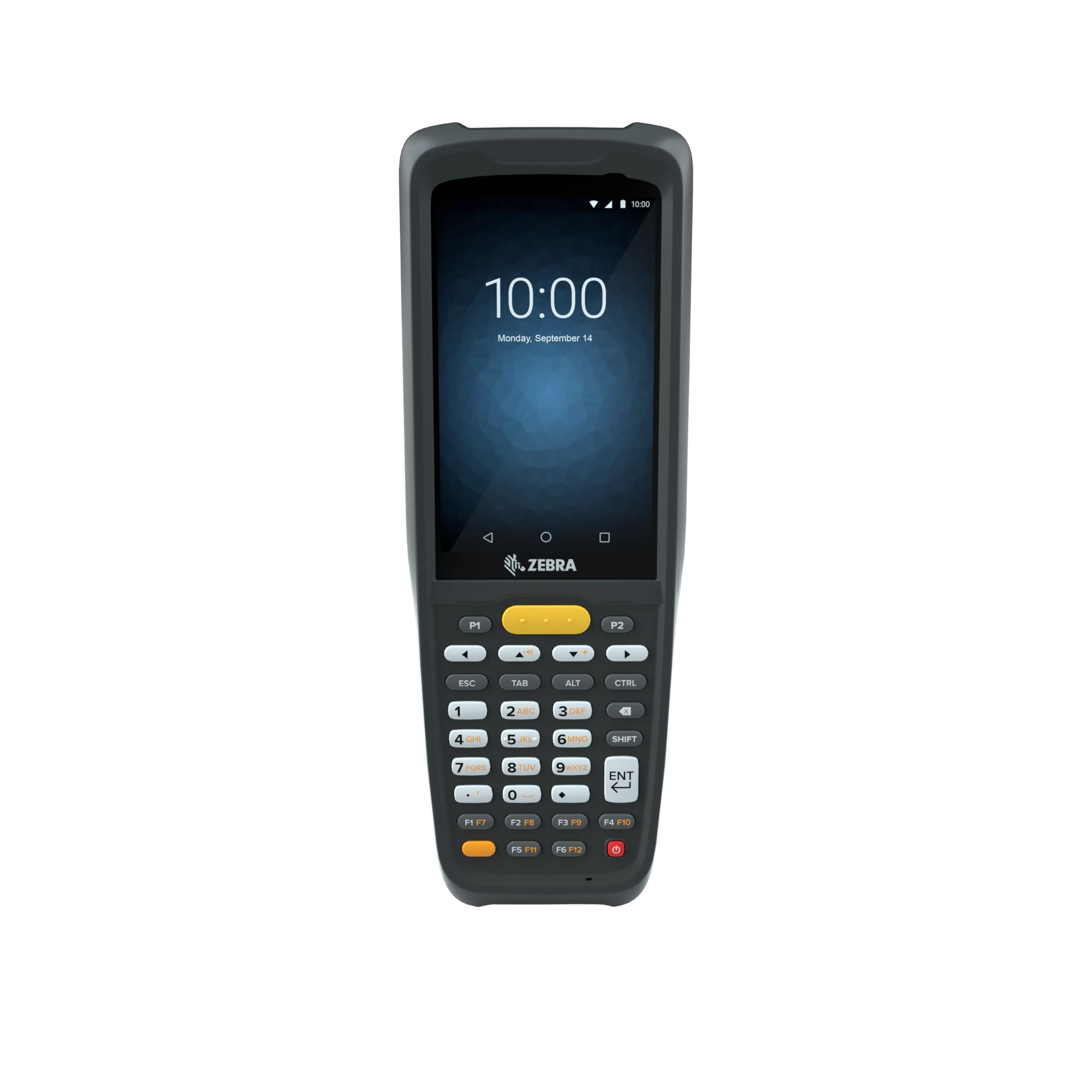 Zebra MC2200/MC2700 MDE Gerät, gerade von vorn fotografiert, Display eingeschaltet, Tastatur gut sichtbar.