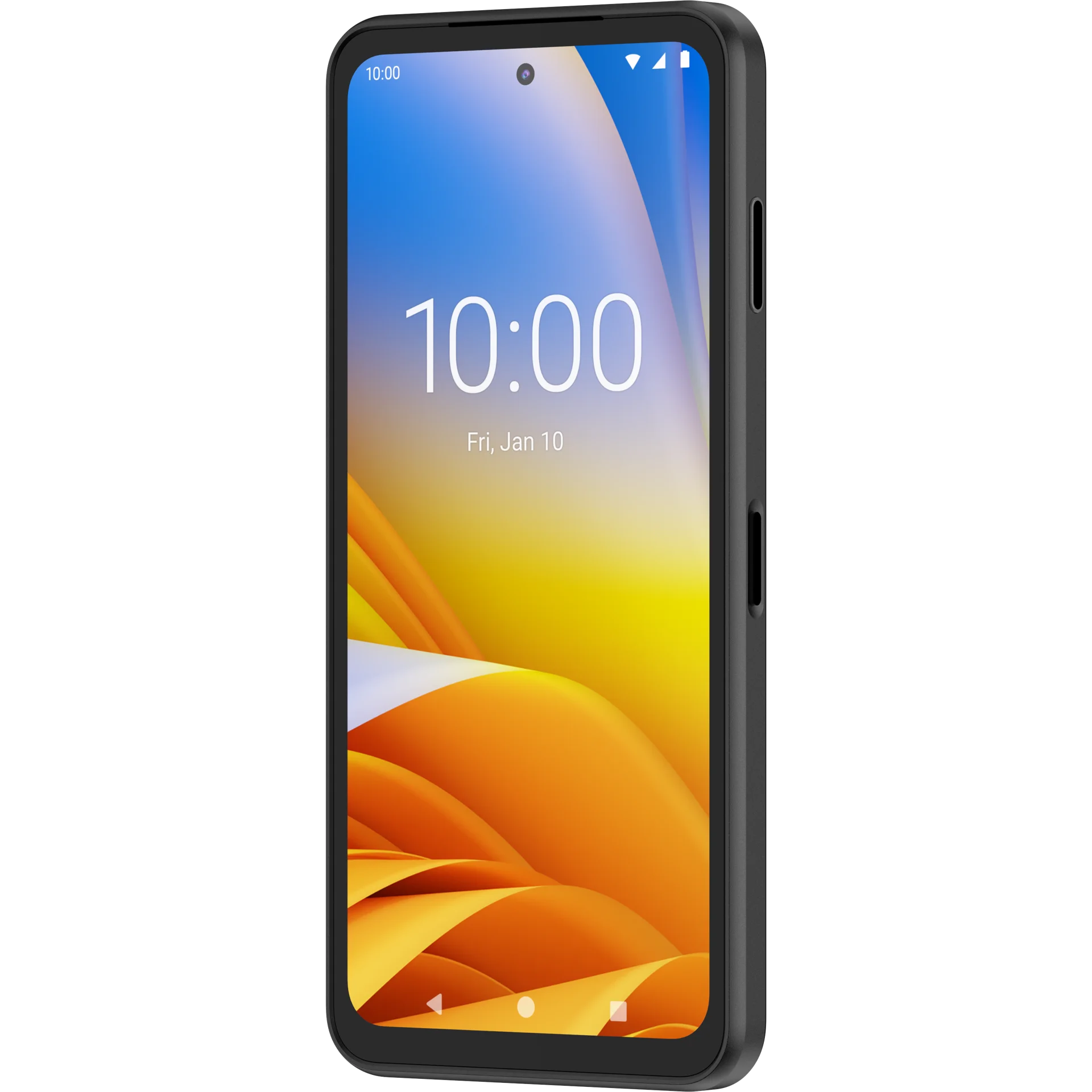 Zebra EM45-RFID MDE Gerät, seitliche Frontansicht rechts, Display eingeschaltet, Tasten an der Seite sichtbar.