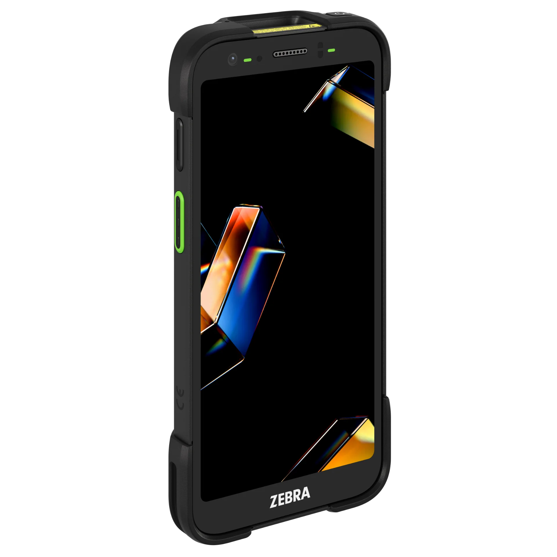 MDE-Gerät Zebra TC701 – linke Frontansicht, Display an, seitliche Tasten sichtbar