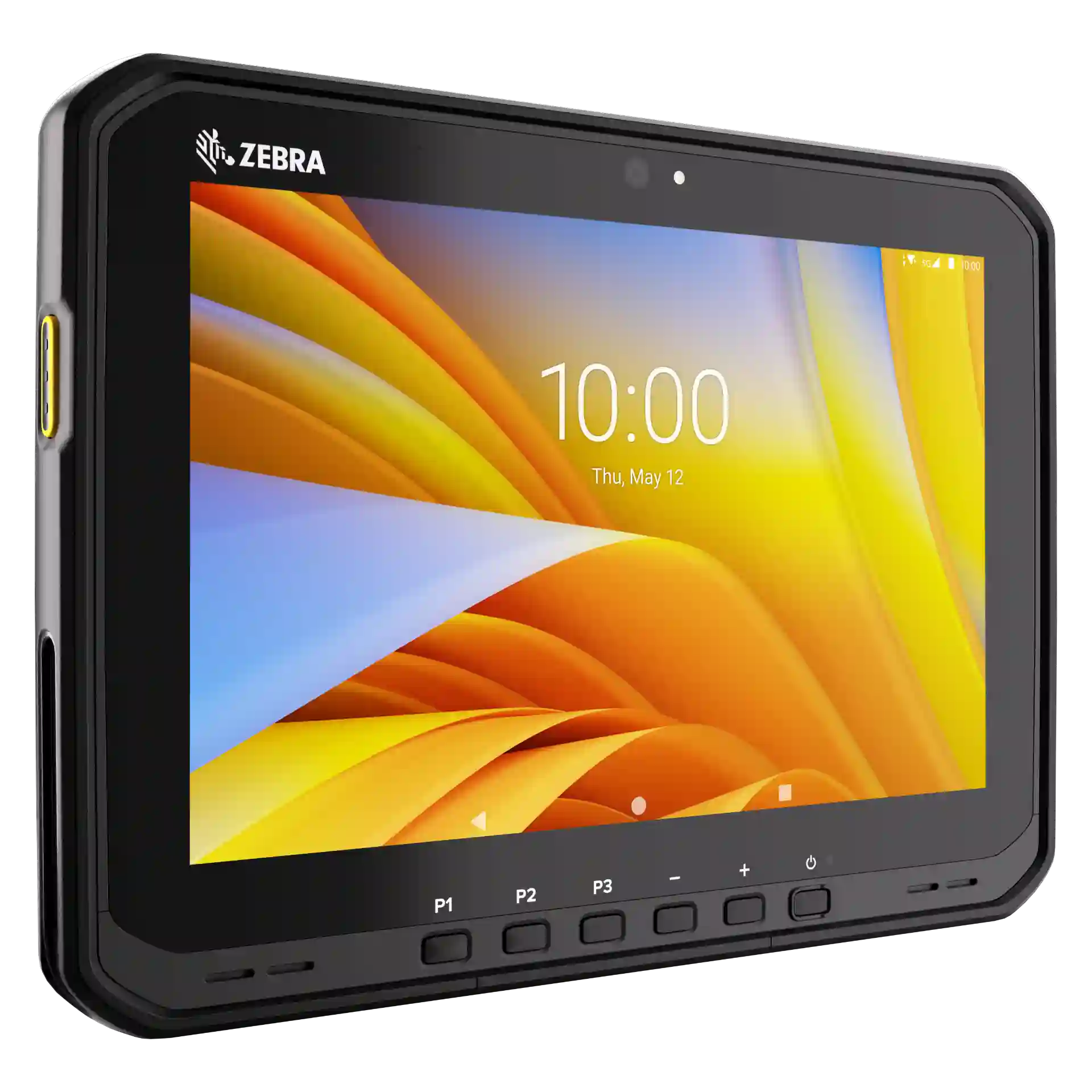 Tablet Zebra ET65 – Front links mit eingeschaltetem Display, Kamera und Tasten