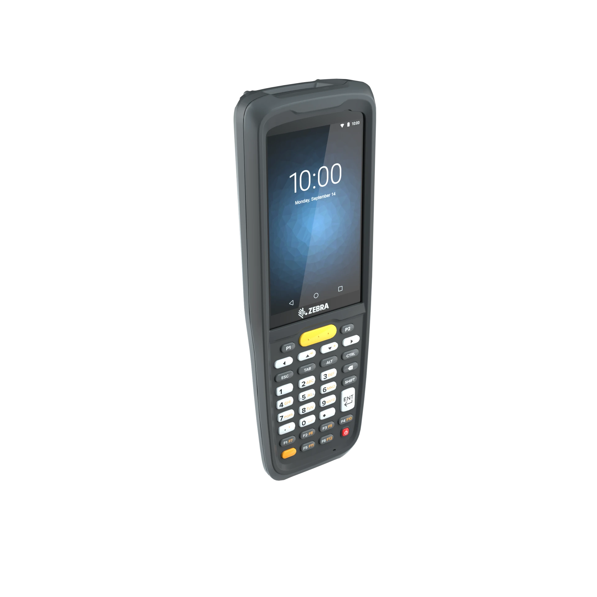 Zebra MC2200/MC2700 MDE Gerät, schräg links von vorn, Display eingeschaltet, Tastatur und Funktionstasten sichtbar.