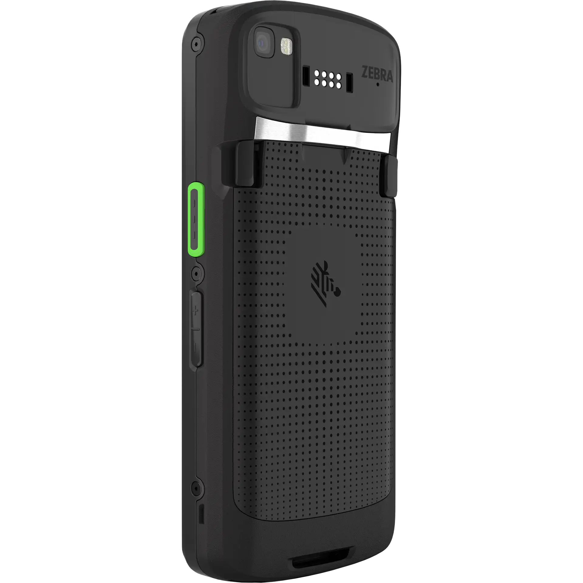 Zebra TC58e MDE Gerät schräge Rückseite von rechts, Kamera und seitliche Tasten.