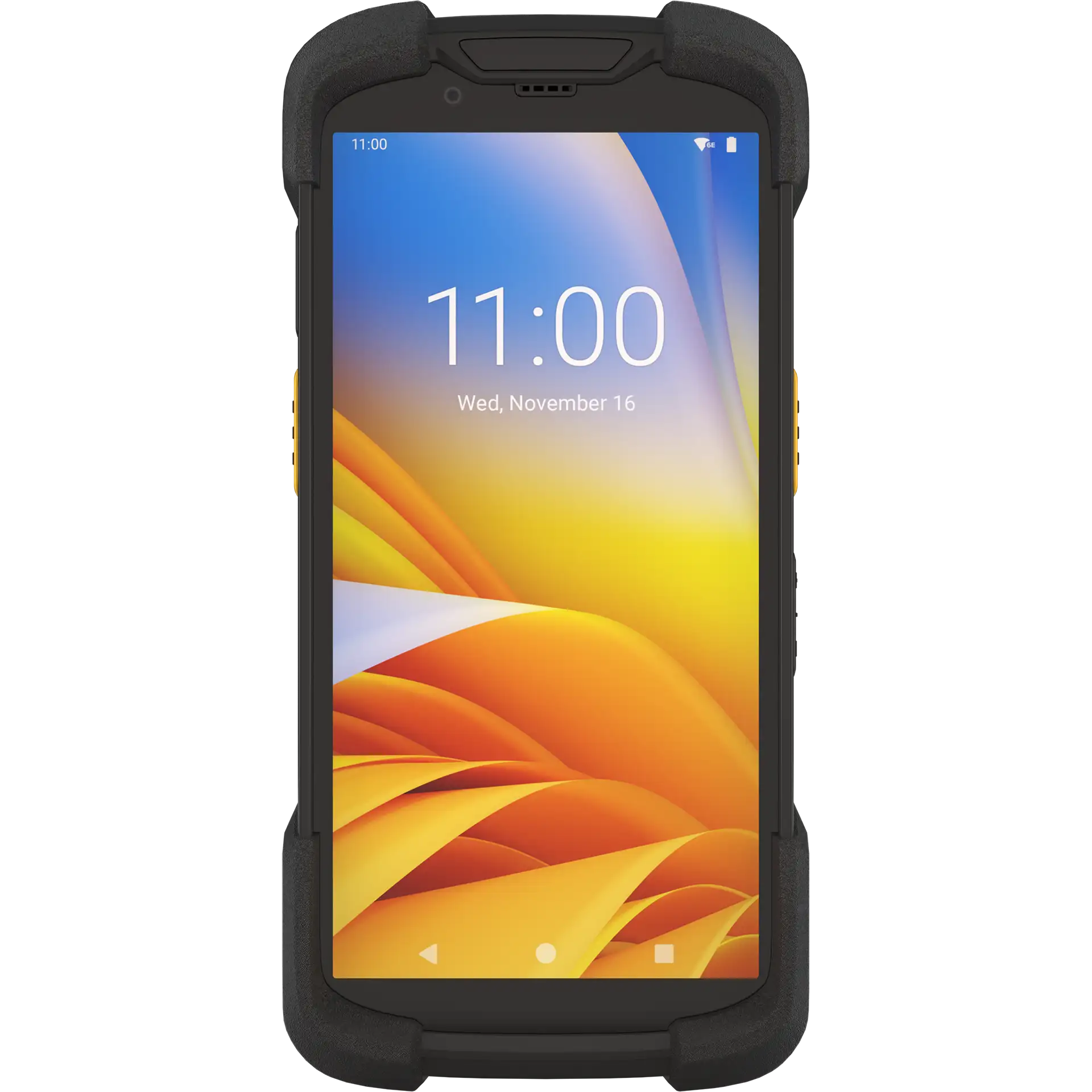 Zebra TC73/78 MDE Gerät, gerade Frontansicht, großes Display eingeschaltet, Touchscreen sichtbar.