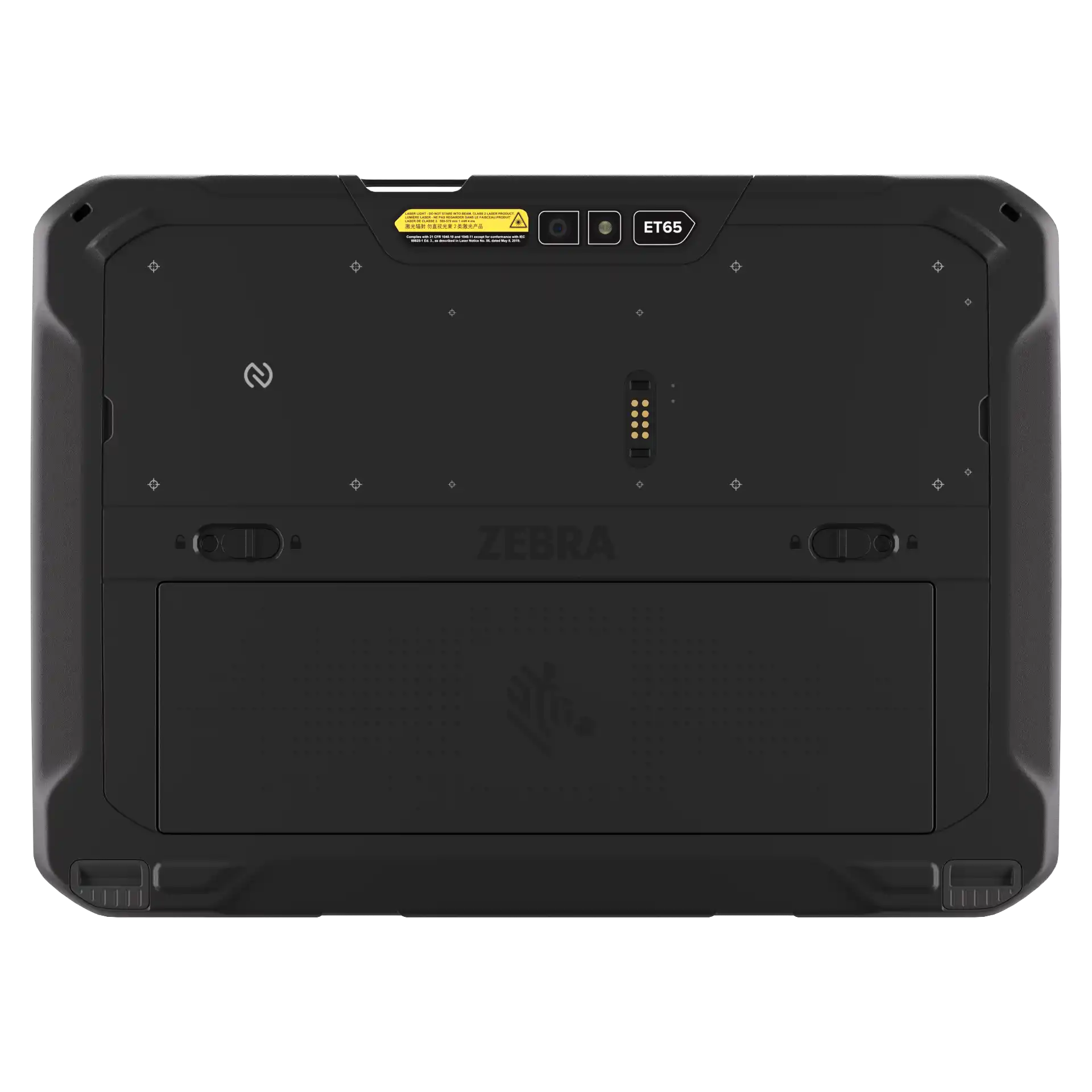 Tablet Zebra ET65 – Rückseite mit Kamera, Scannermodul, Kontakten und Abdeckung