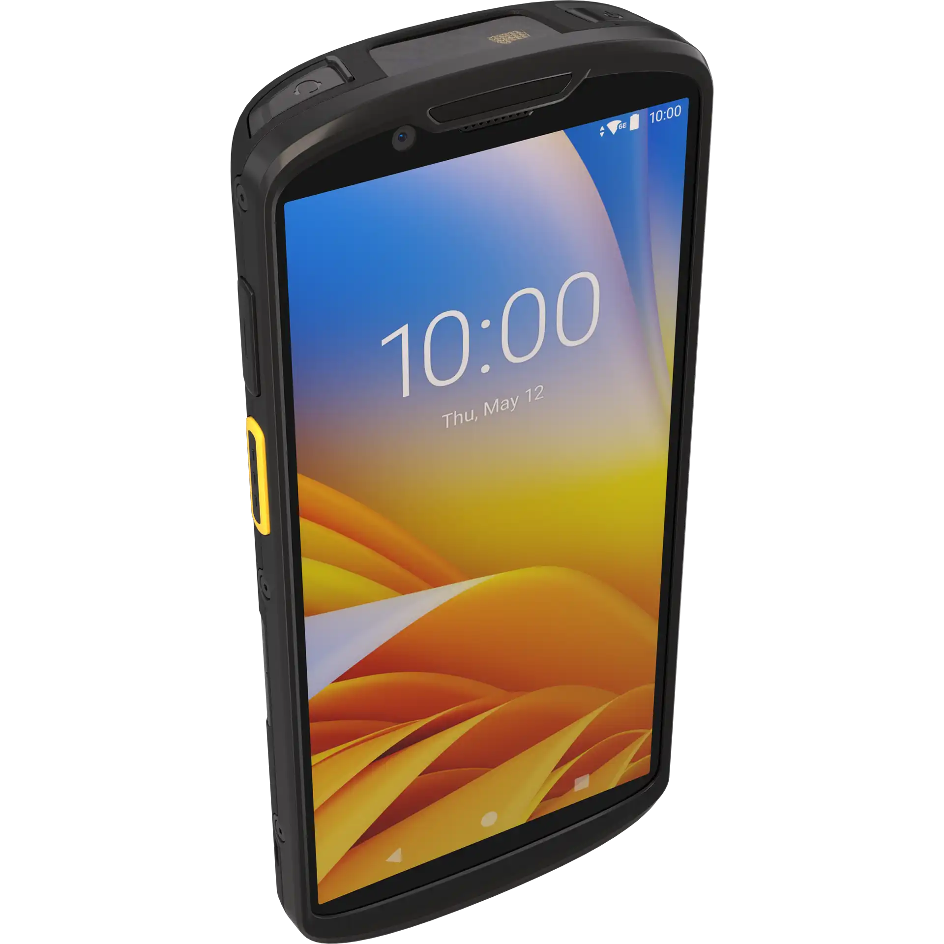 MDE Gerät Zebra TC53/TC58 mit Scanmodul SE4720, Display eingeschaltet, linke obere Front, Tasten und Sensoren sichtbar.