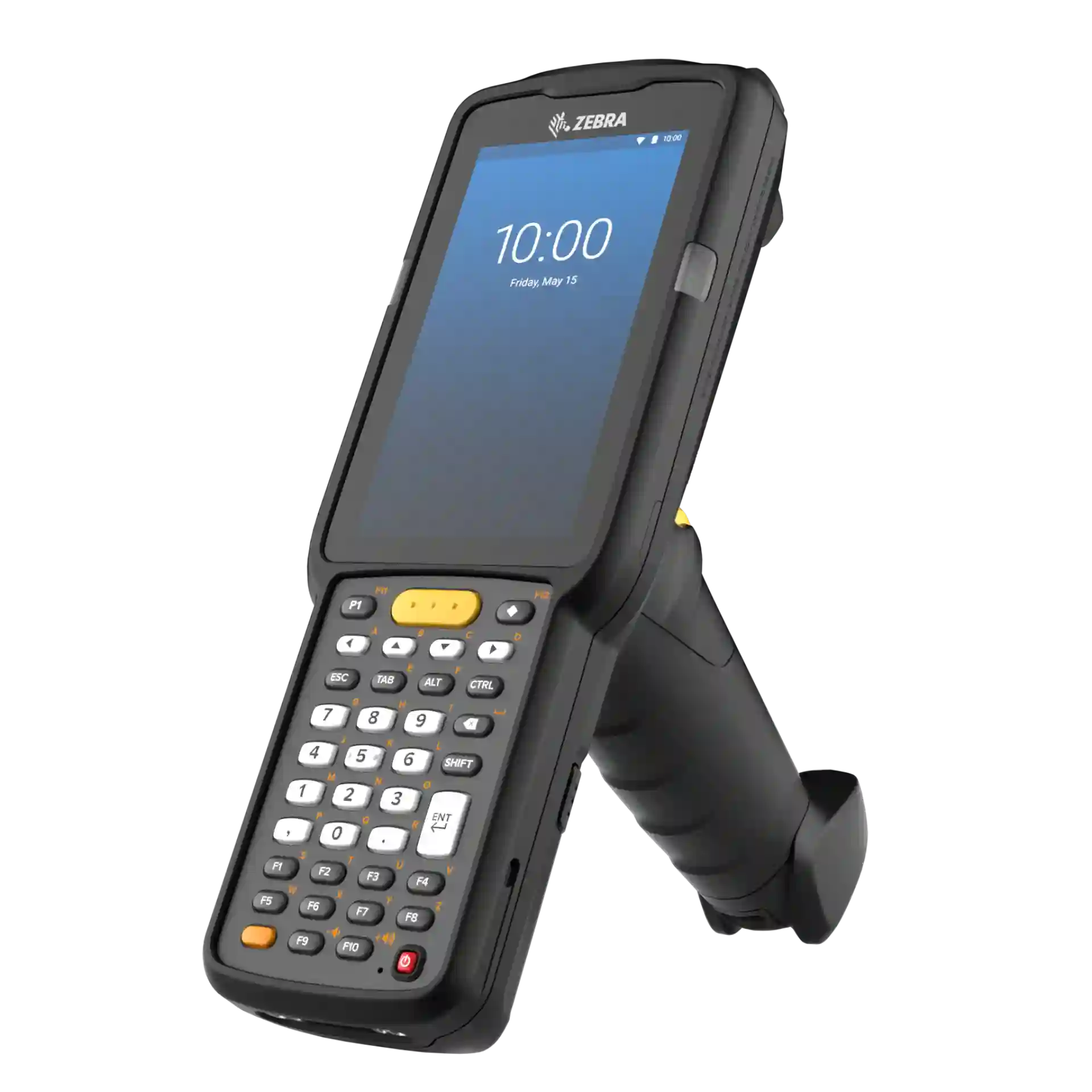 MDE-Gerät Zebra MC3300x – Schräge linke Ansicht mit Display, 38‑Tasten‑Keypad und Pistolengriff