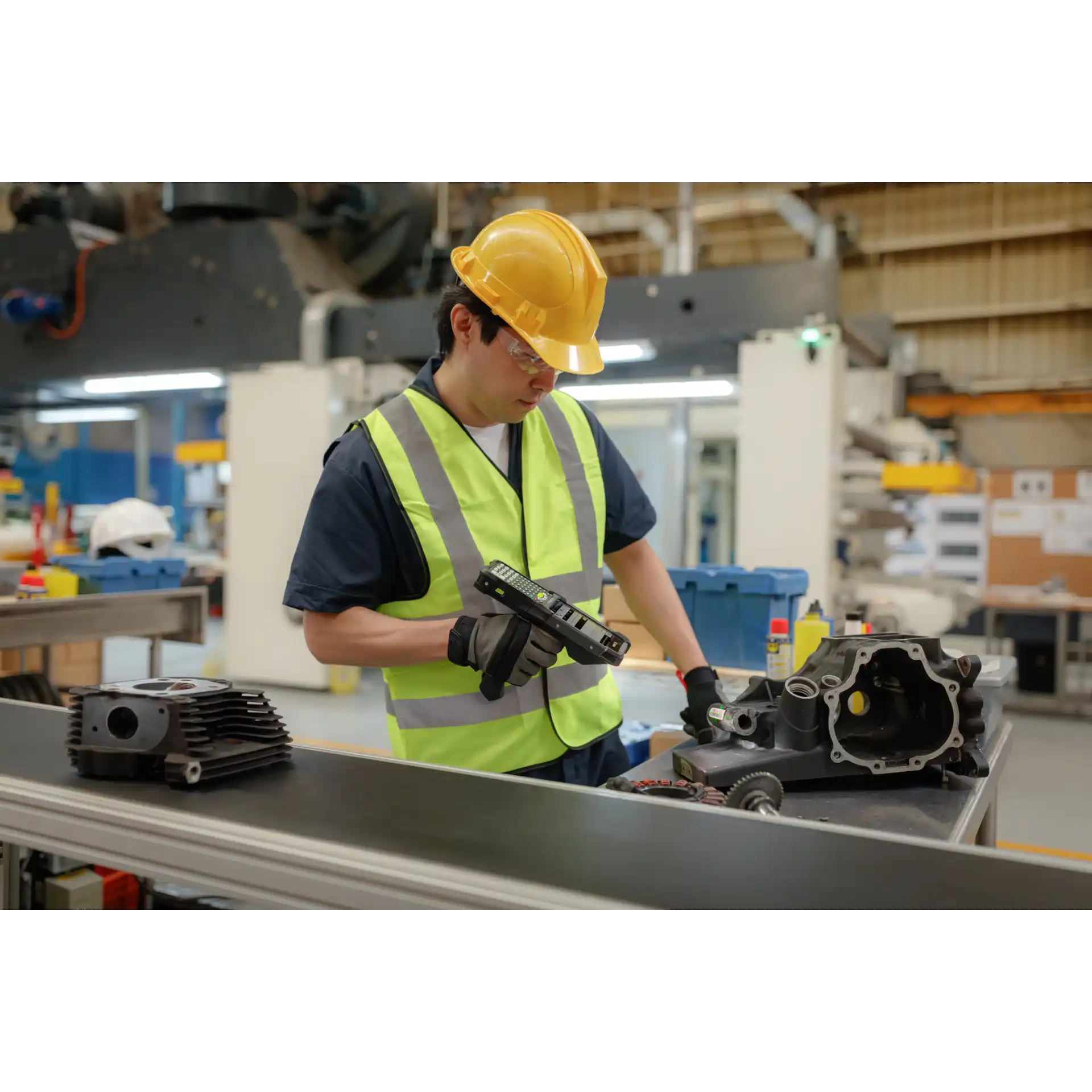 MDE-Gerät Zebra MC9400/MC9450 – seitlicher Scan eines Bauteils an Produktionslinie