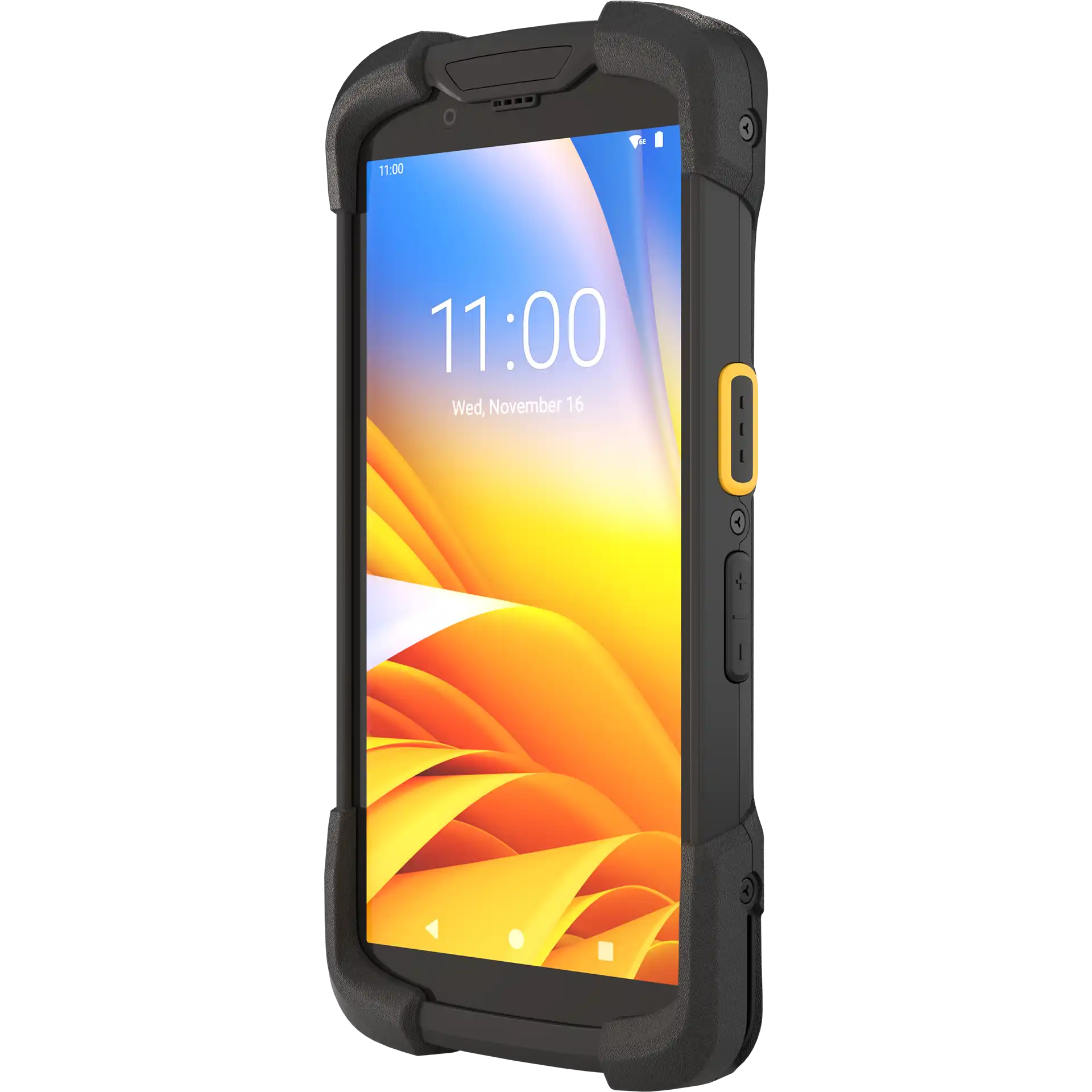 Zebra TC73/78 MDE Gerät, schräg von rechts, Display eingeschaltet, seitliche Taste sichtbar.