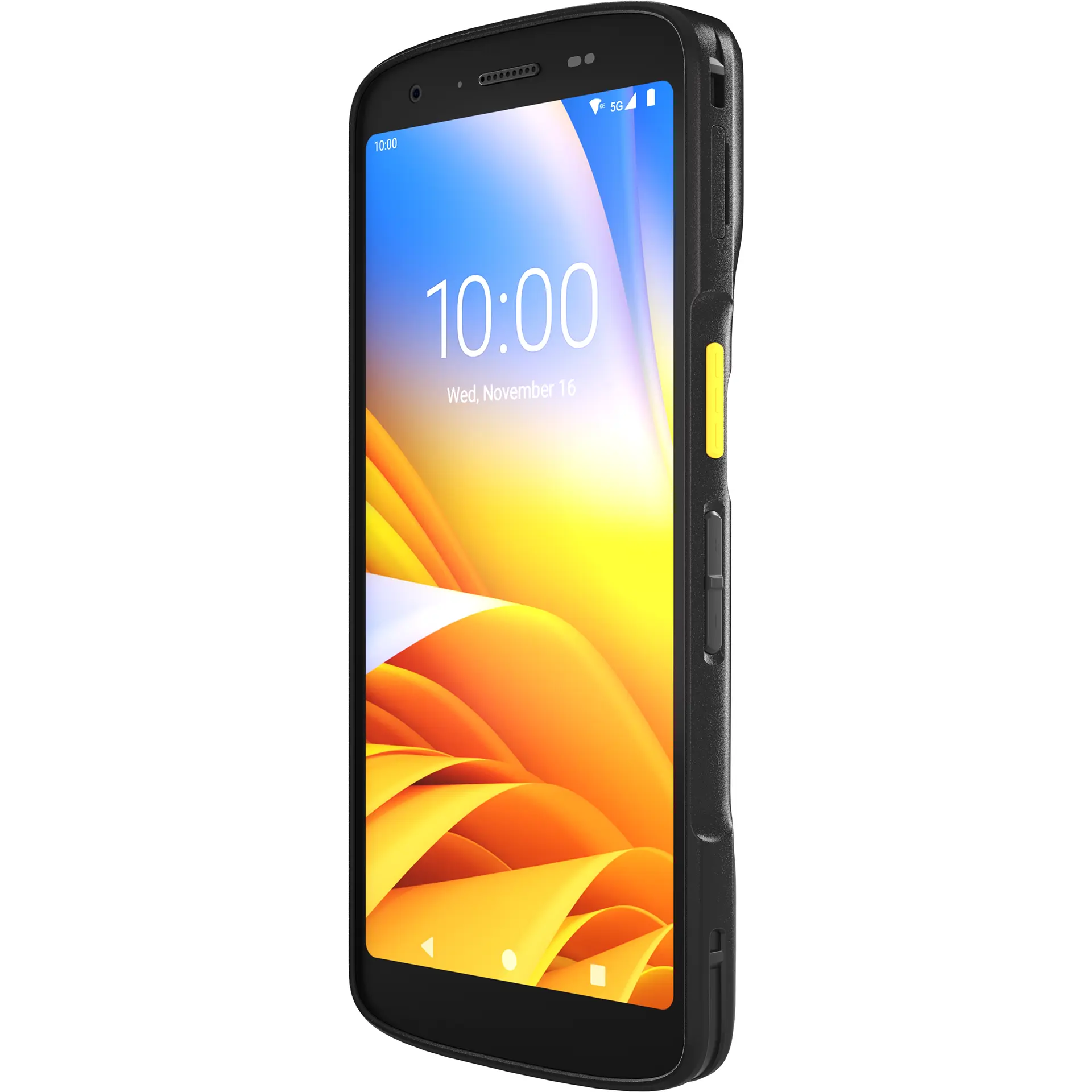 Zebra TC22/TC27 MDE Gerät, rechtsseitige Frontansicht, Display eingeschaltet, seitliche Tasten erkennbar.