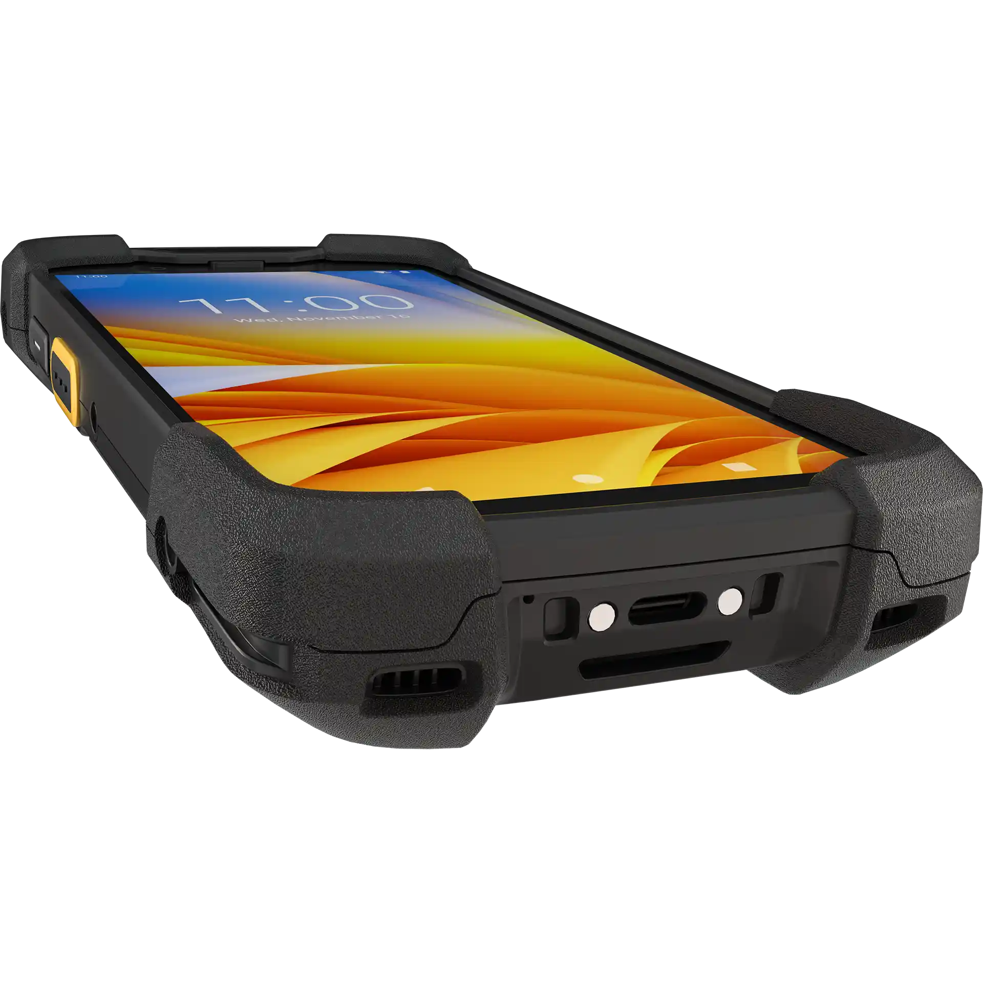  Zebra TC73/78 MDE Gerät, Unterseite schräg links, Ladeanschlüsse, Lautsprecher und Display sichtbar.