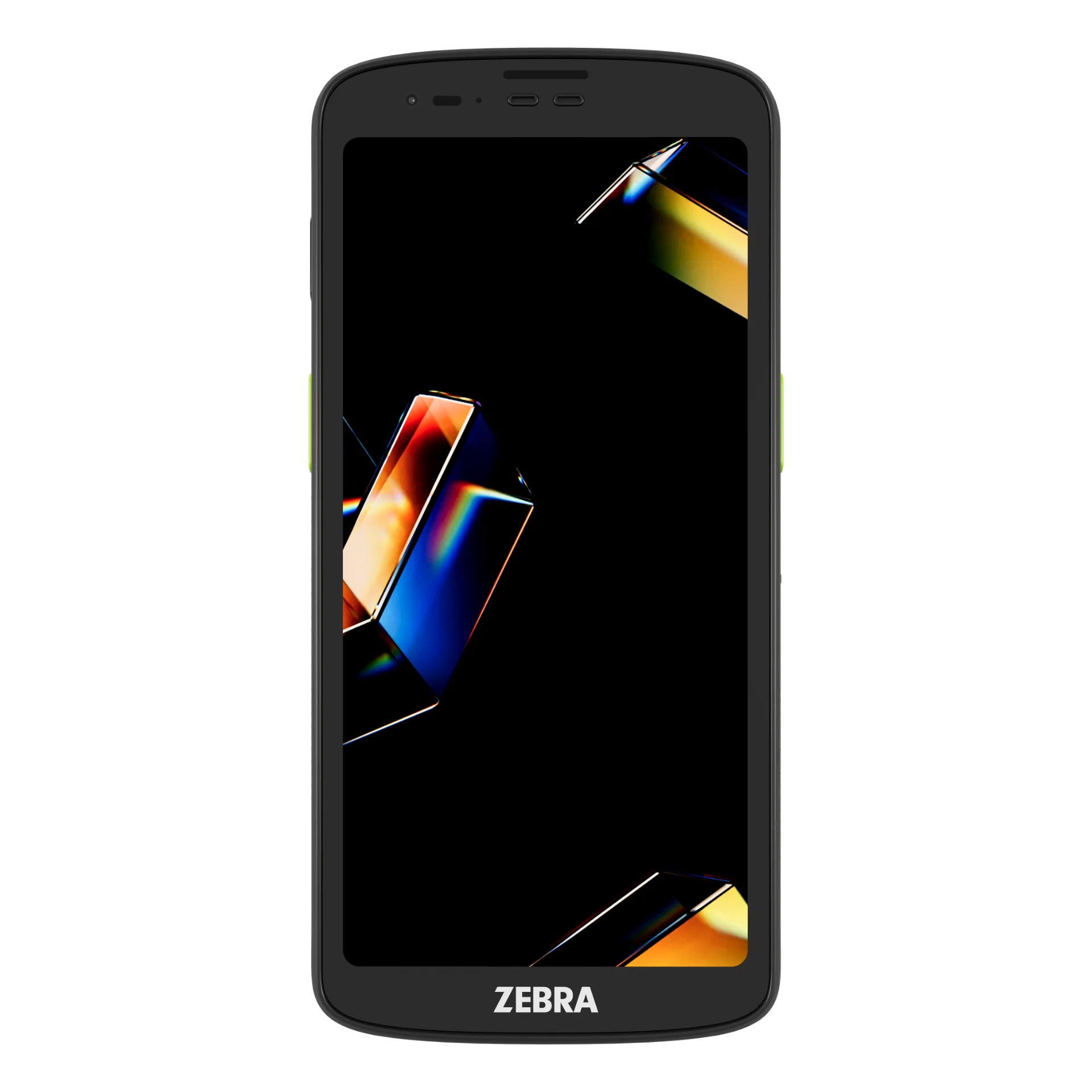MDE-Gerät Zebra TC201 frontal mit eingeschaltetem Farbdisplay, Frontkamera, Sensoren und Lautsprecheröffnung