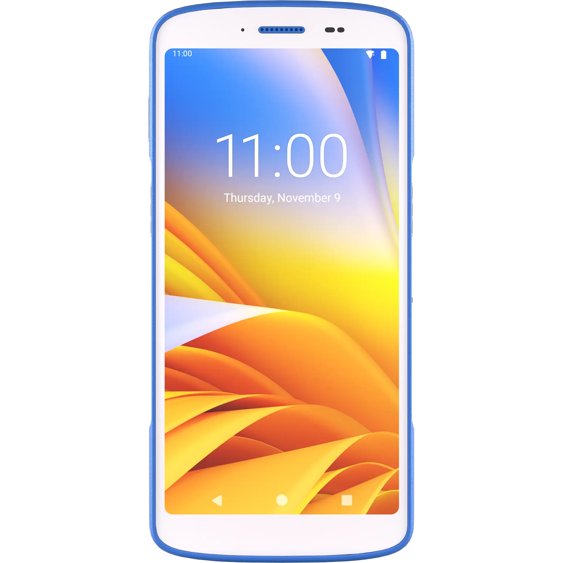 Zebra HC20/HC25 MDE Gerät, Display eingeschaltet, Frontkamera und Lautsprecher sichtbar.