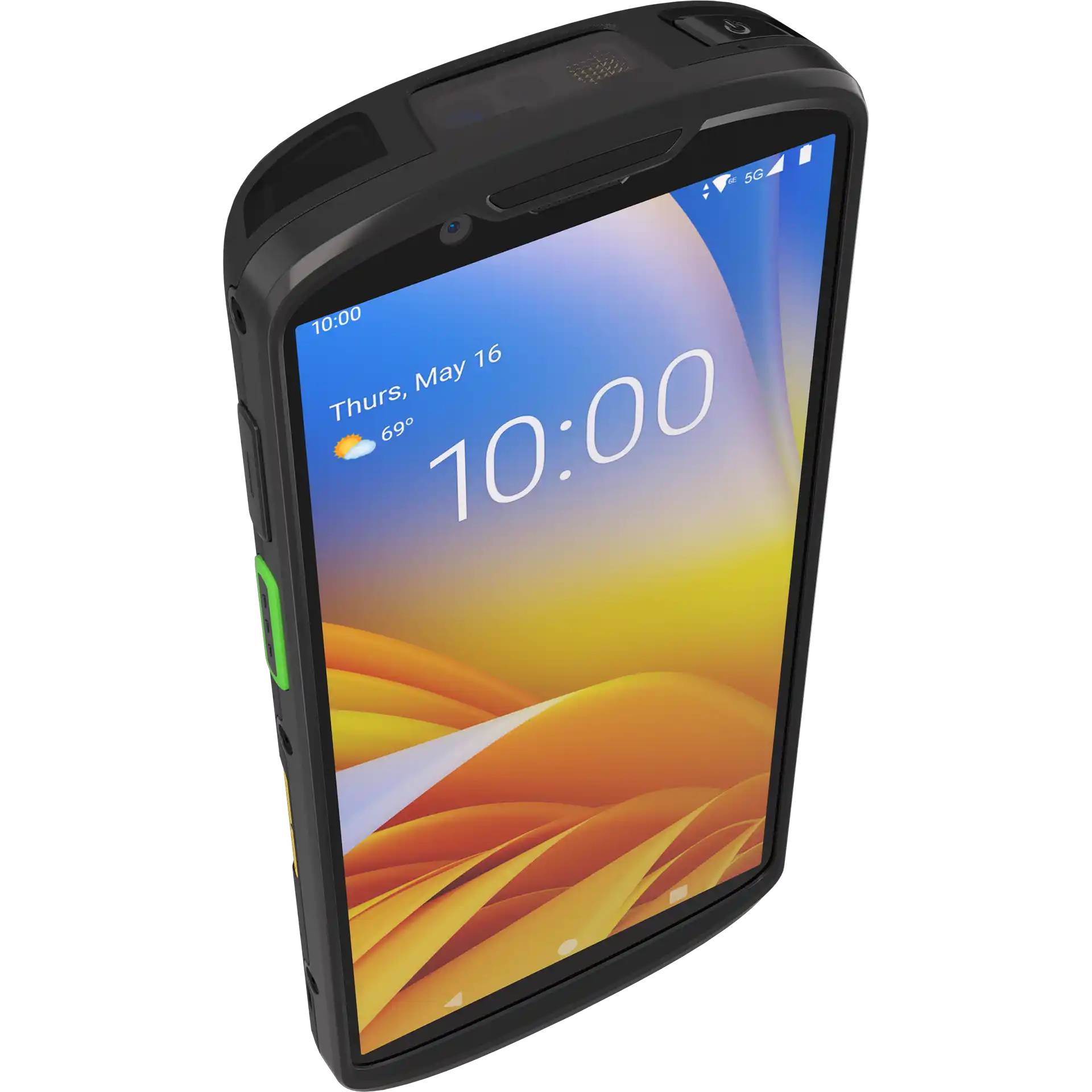 Zebra TC58e MDE Gerät oben mit SE4720 Scanner, Power-Taste und Display eingeschaltet.