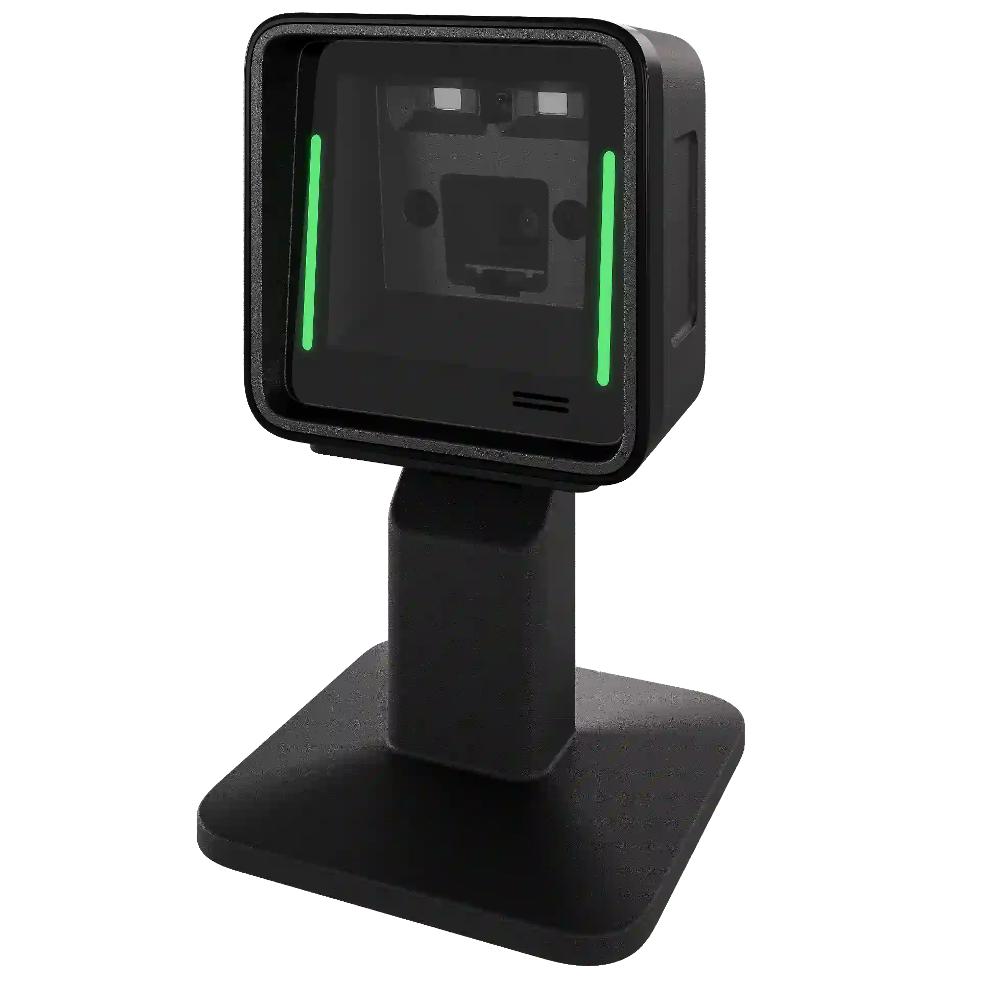 Barcode Scanner Zebra SP20 mit Standfuss – Frontansicht schräg rechts mit Sensorfeldern