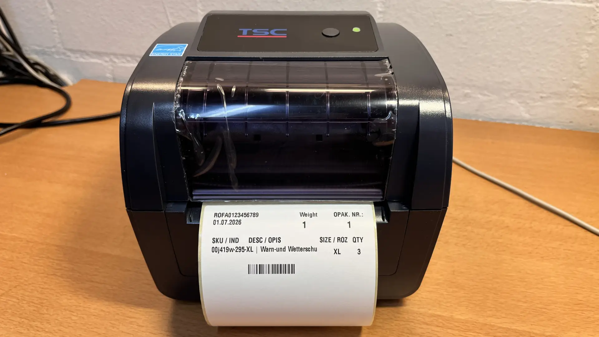 TSC TC200 Etikettendrucker mit bedrucktem ROFA-Etikett