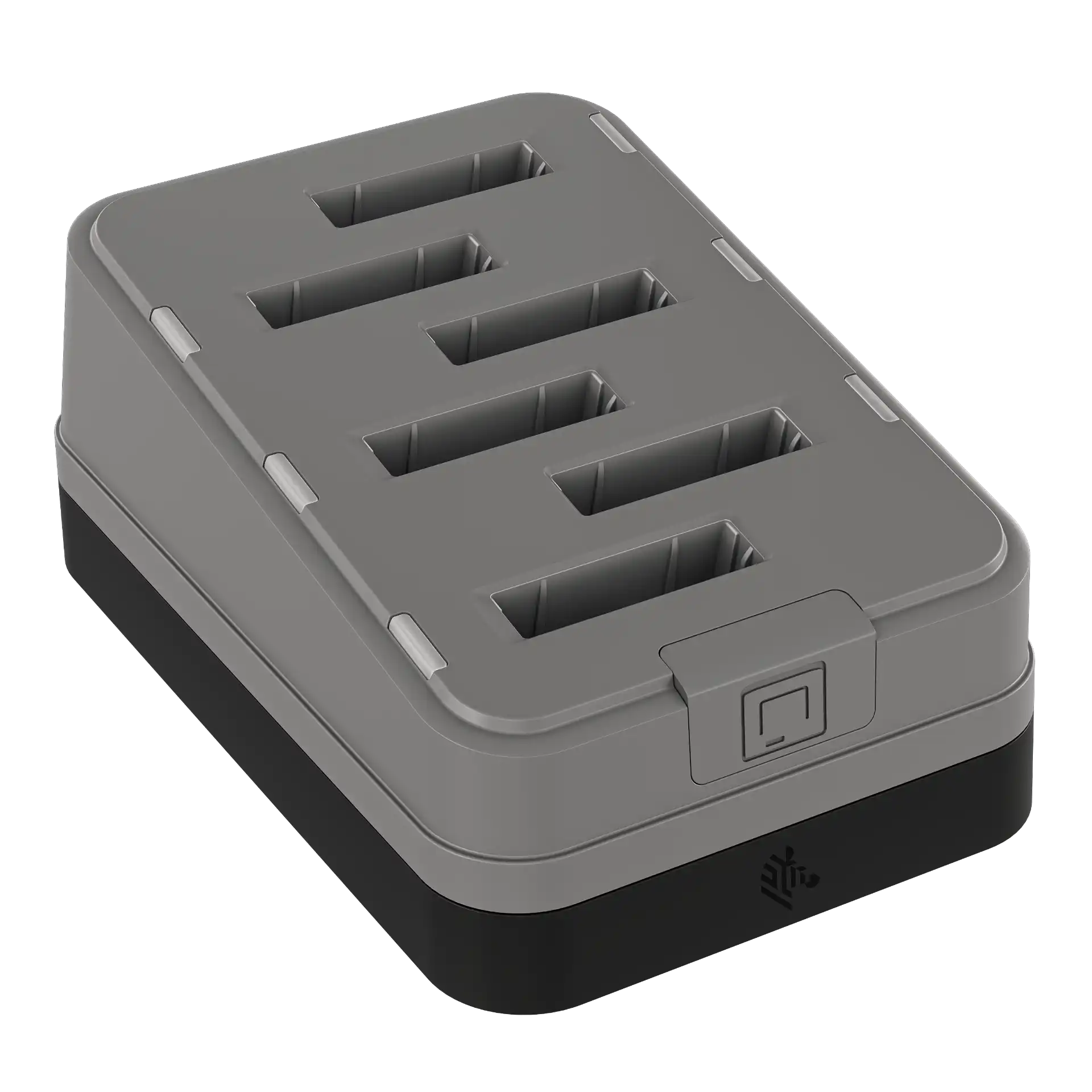Wearable Zebra WS301 – 6‑Fach‑Ladestation vorne links mit sechs Akkufächern