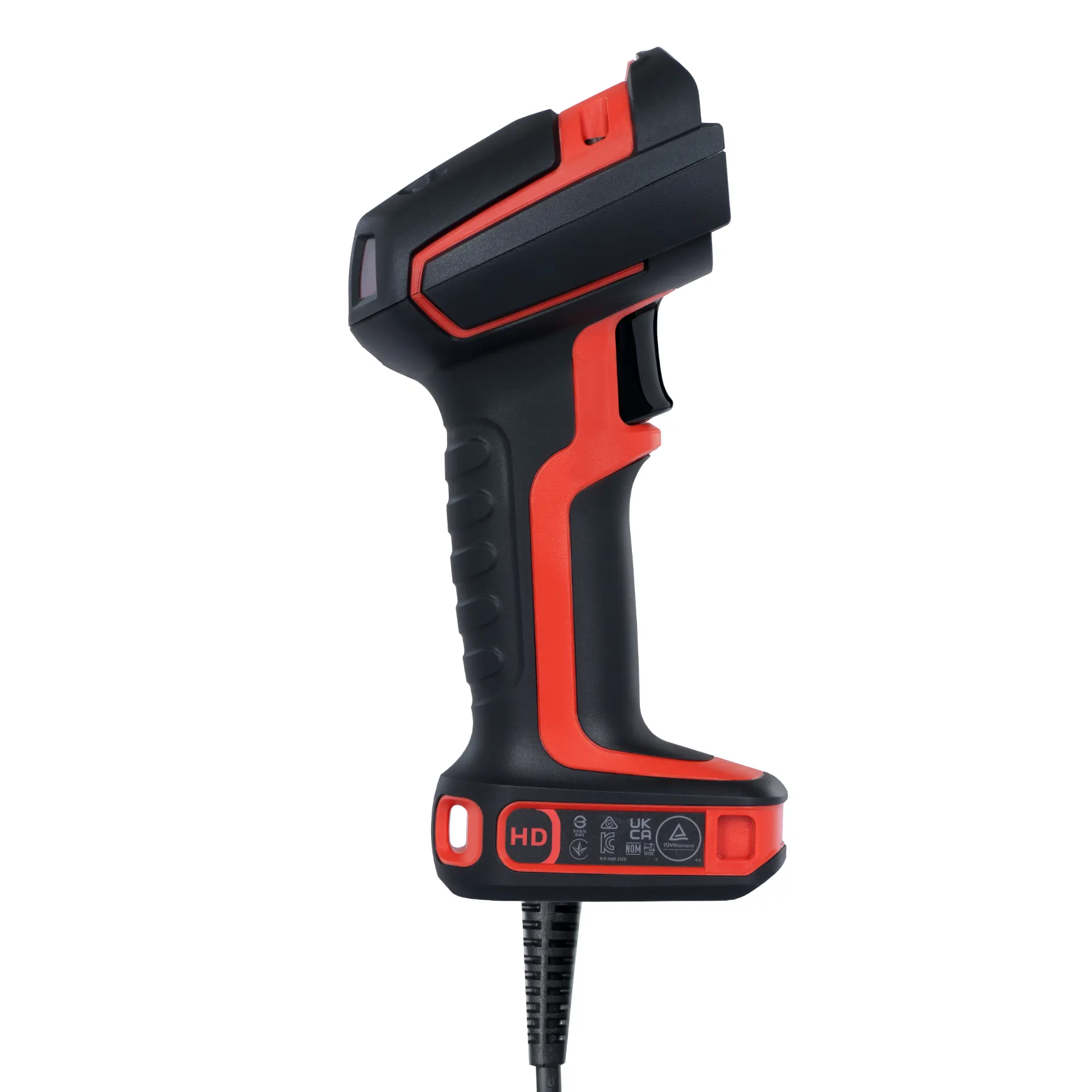 Barcode-Scanner Honeywell Granit Ultra 2100iHD – rechte Seitenansicht mit Trigger, gummiertem Griff und Kabel