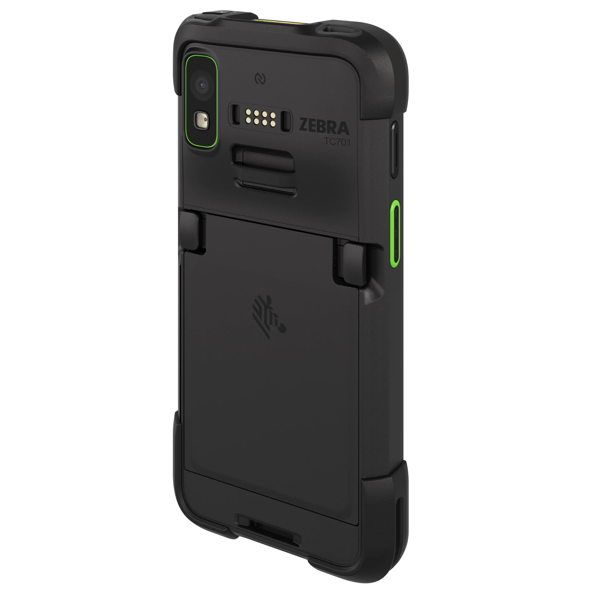 MDE-Gerät Zebra TC701 – Rückseite rechts mit Kamera, Akku und Kontaktfeldern