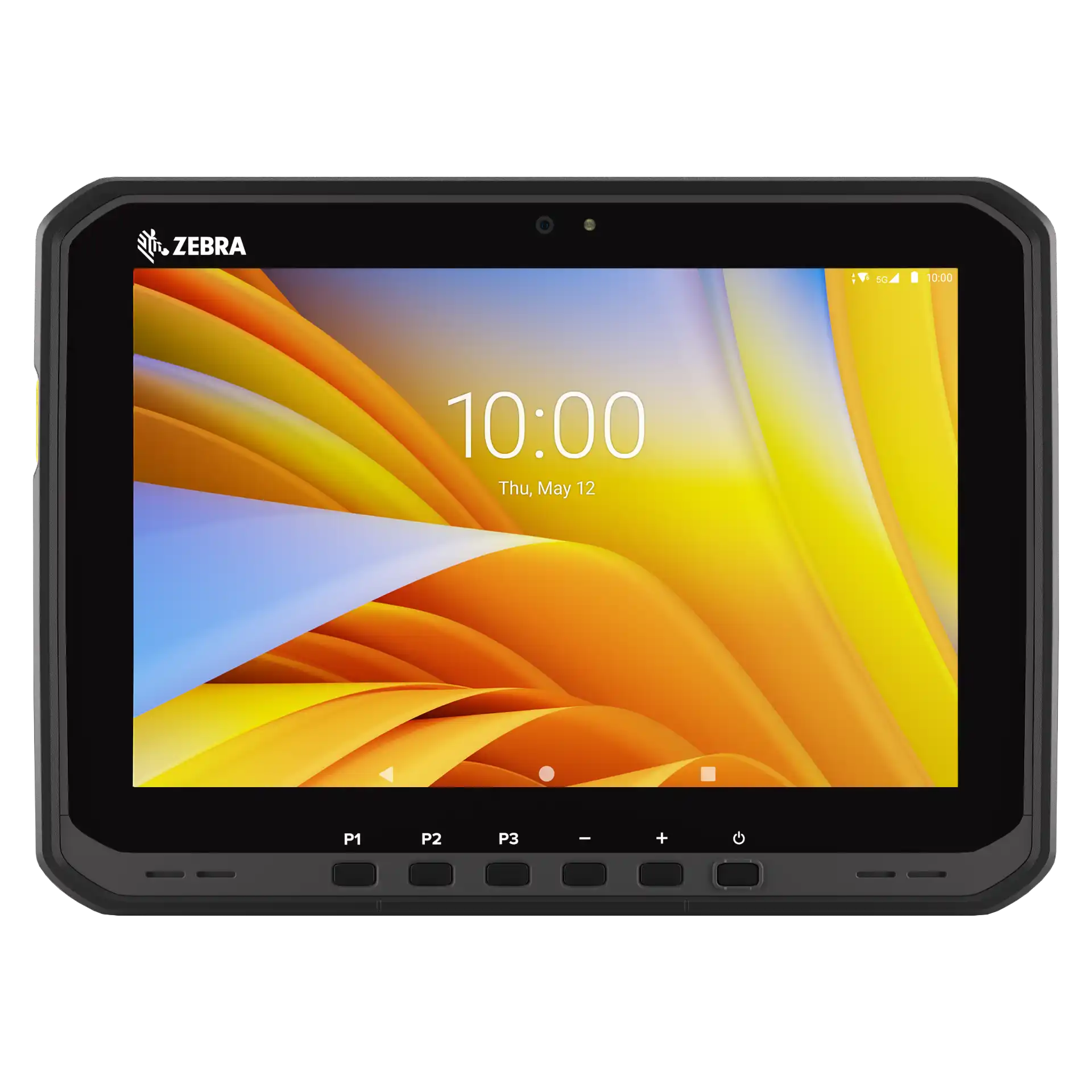 Tablet Zebra ET65 – Frontansicht mit aktivem Display, Kamera und Bedientasten