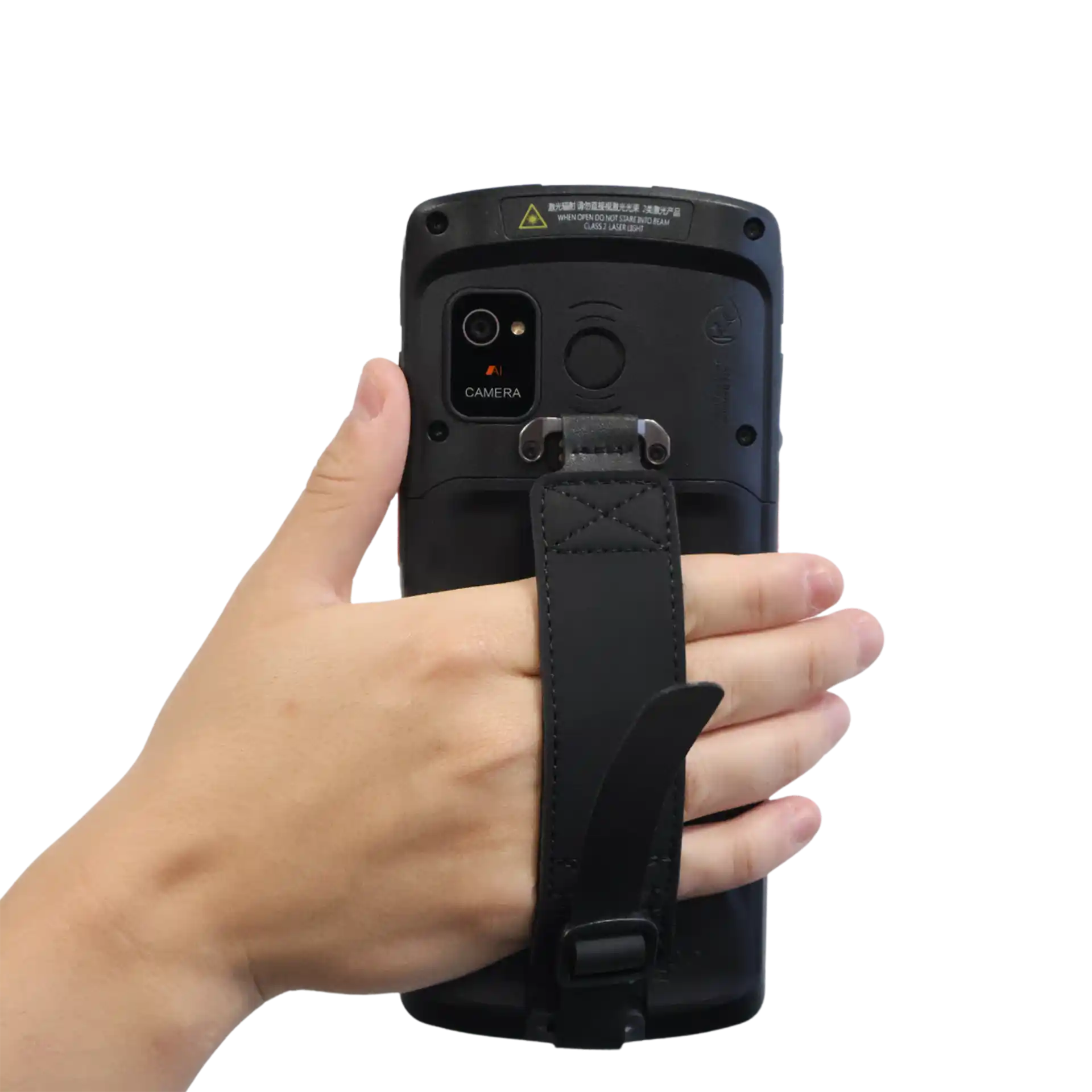 Urovo DT66 MDE Gerät von Urovo, Rückseite mit Hand in der Handschlaufe