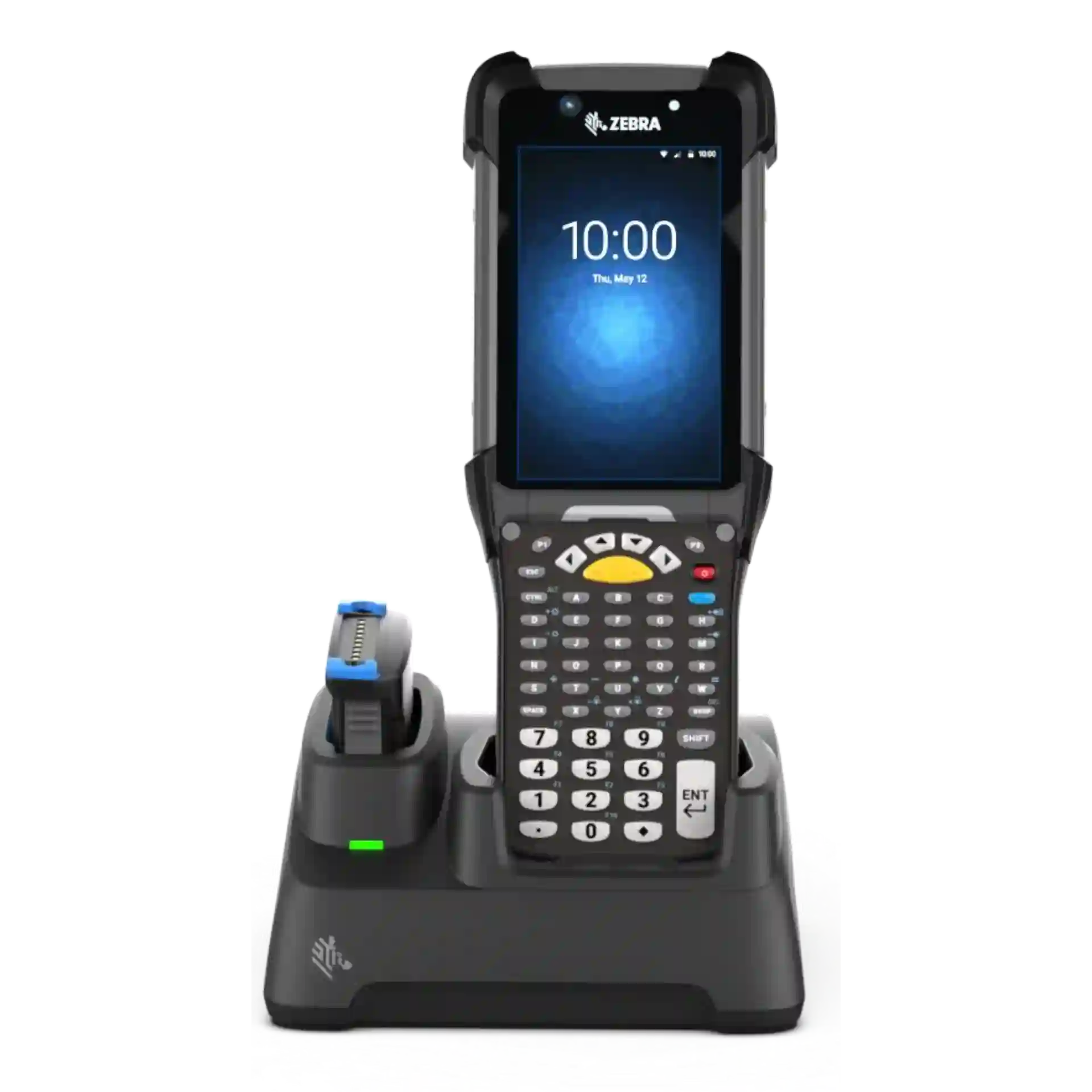 Ladestation für Zebra MC9400/MC9450 mit zum Laden eingesteckten Gerät und Akku