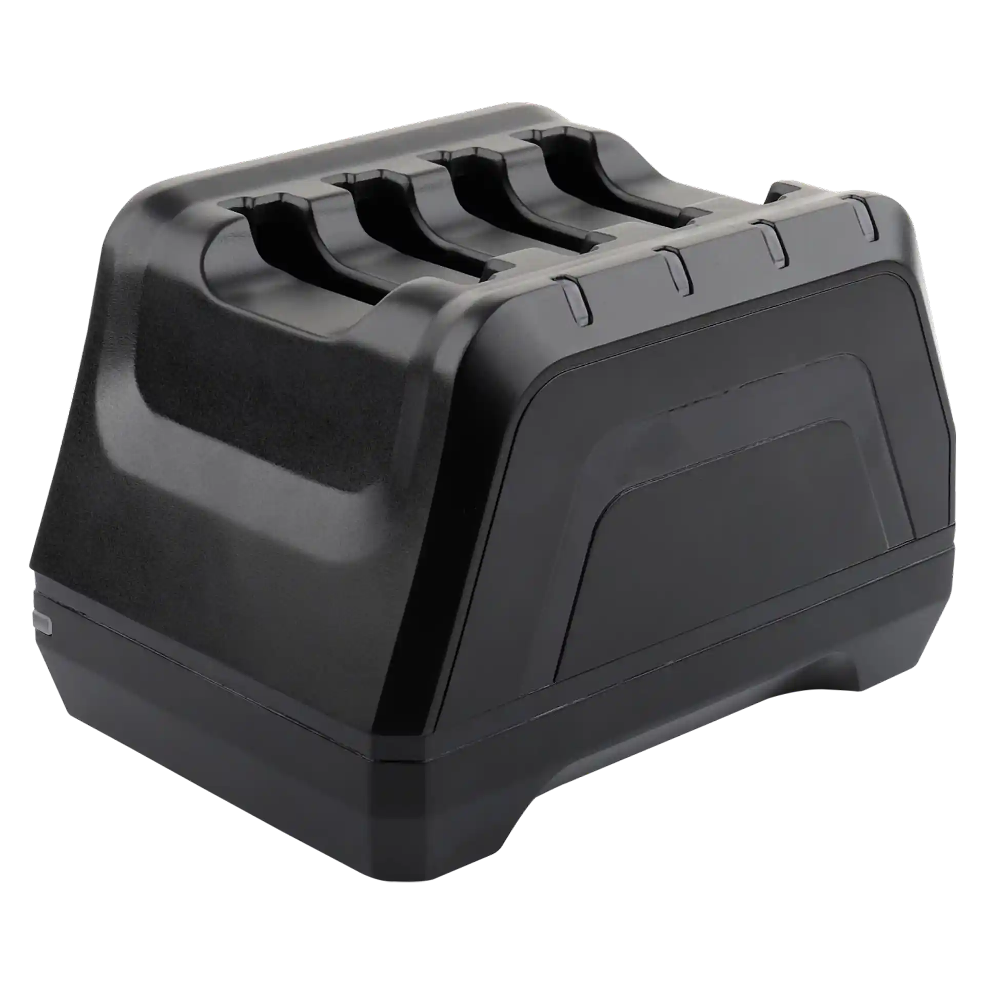 Urovo DT66 Akku-Ladestation seitliche obere Frontansicht ohne Akkus mit ausgeschalteten LEDs