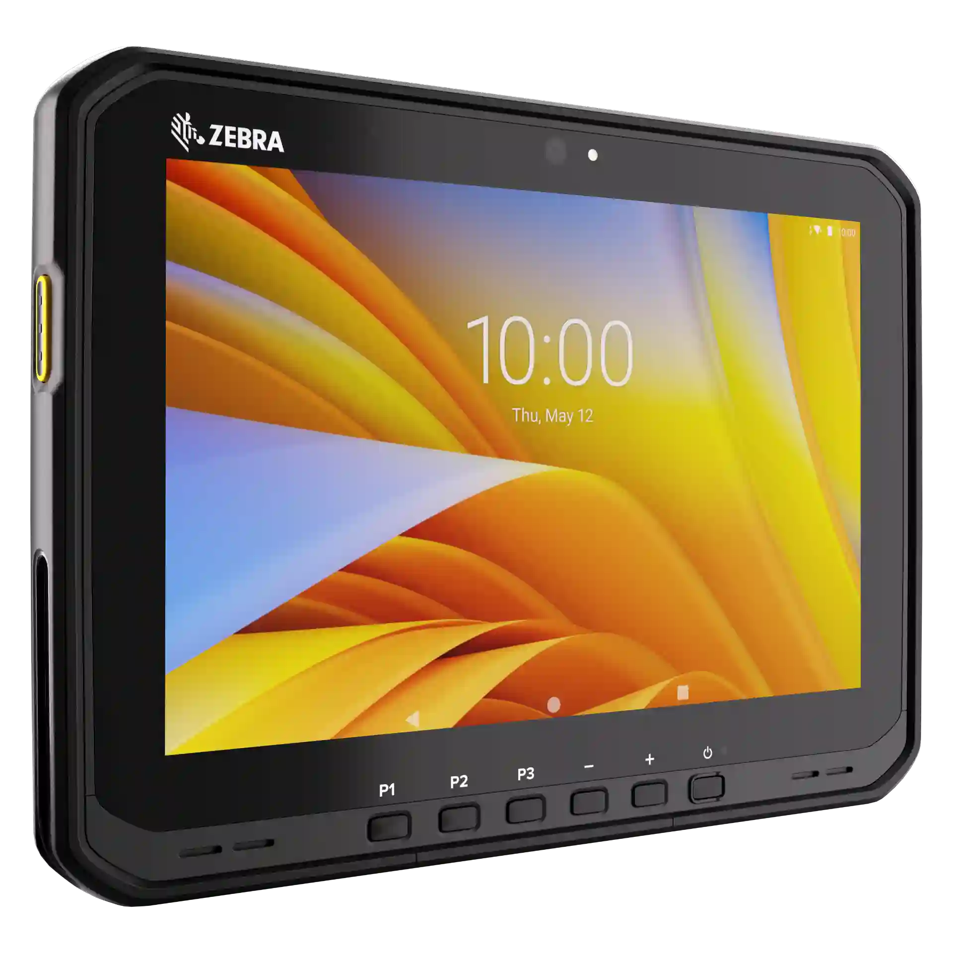 Tablet Zebra ET60 – Front links mit eingeschaltetem Display, Kamera und Tasten