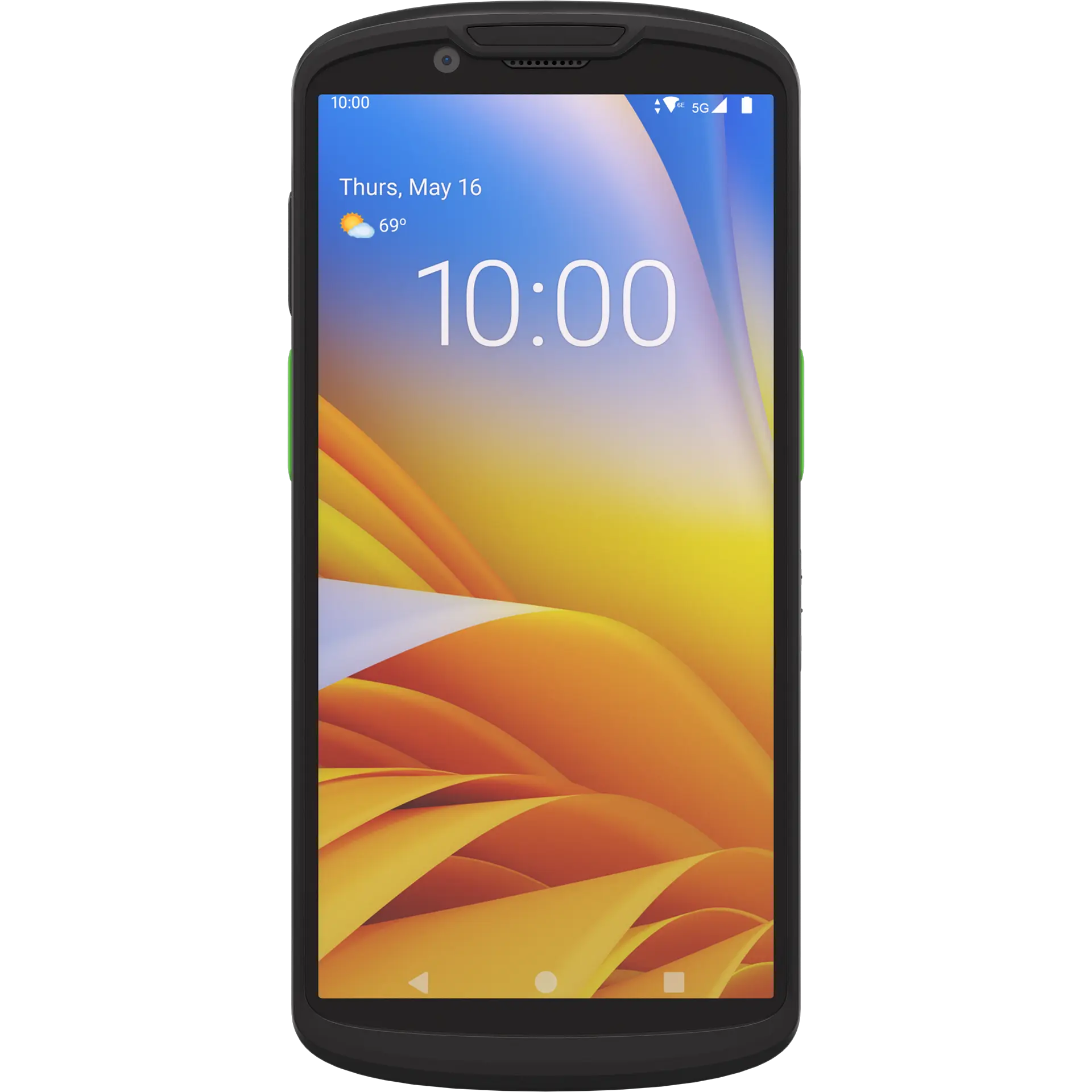 Zebra TC53e MDE Gerät Frontansicht mit eingeschaltetem Display und sichtbarer Frontkamera.