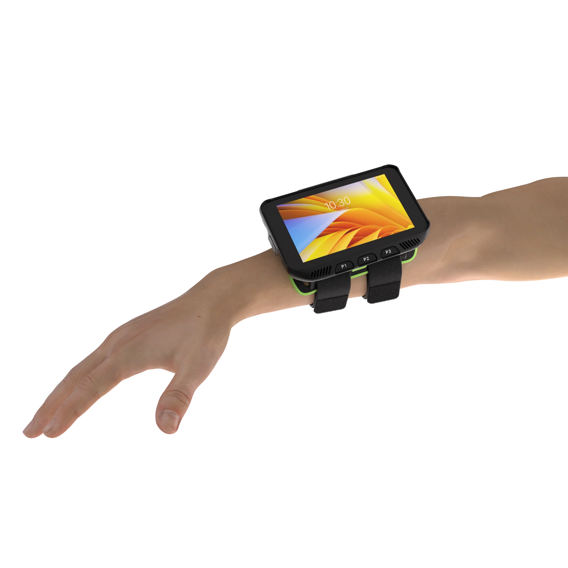 Wearable Zebra WT5400 – Am rechten Arm getragen, Halterung mit zwei Klettverschlussriemen