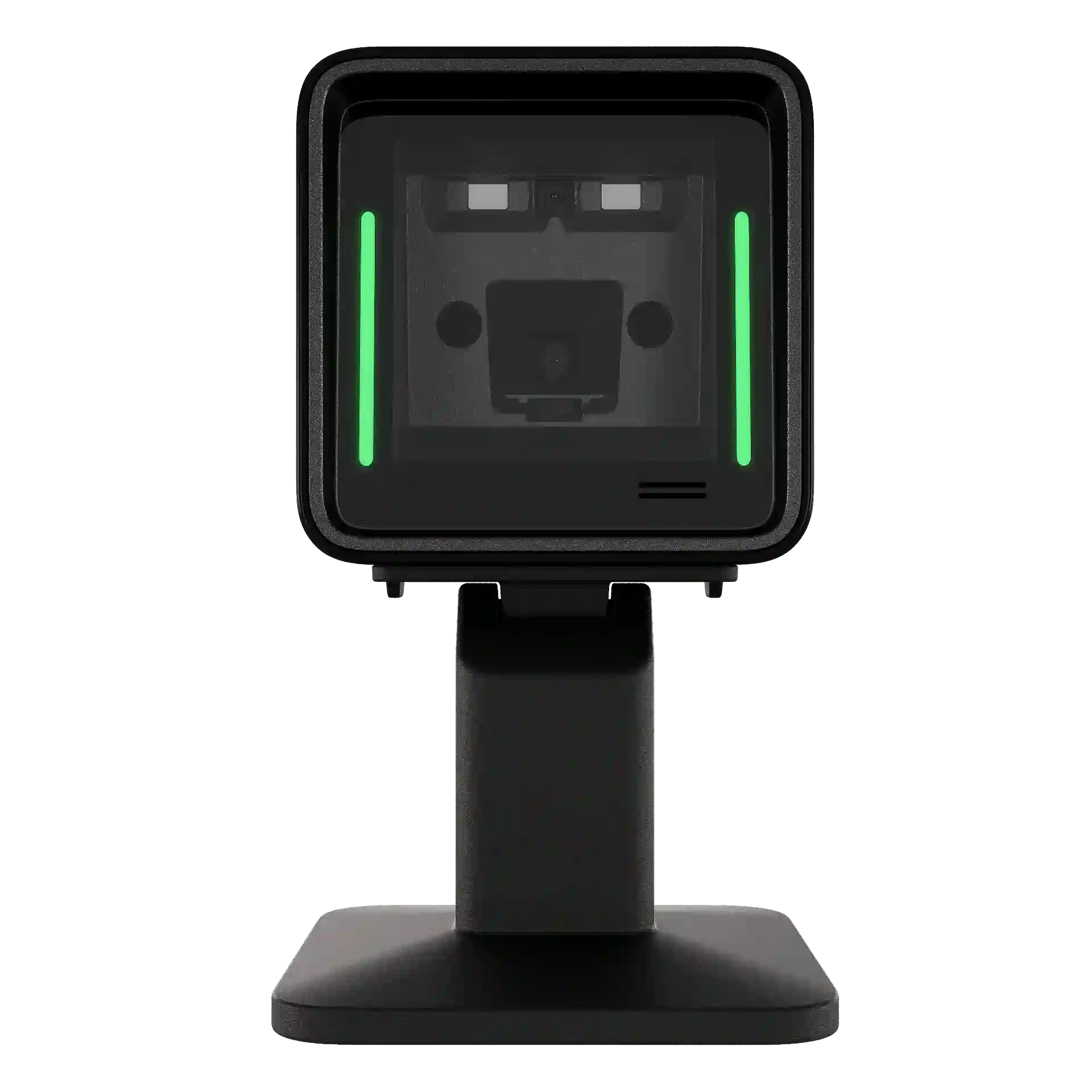 Barcode Scanner Zebra SP20 mit Standfuss – Frontansicht mit Sensoren und grünen LEDs