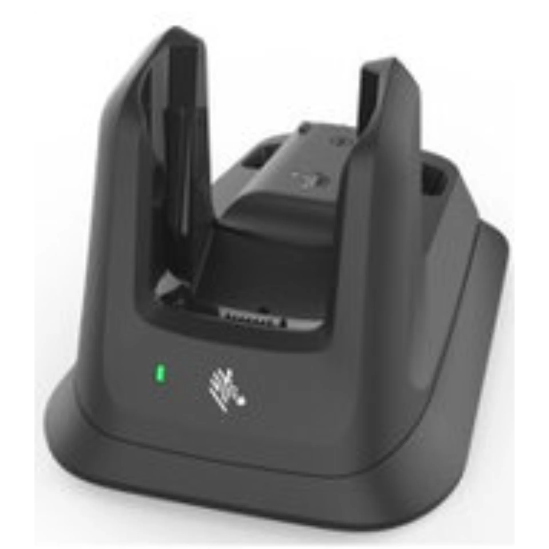 Ladestation für MDE Gerät Zebra MC3400/MC3450, schräg von vorne, Steckplatz sichtbar.