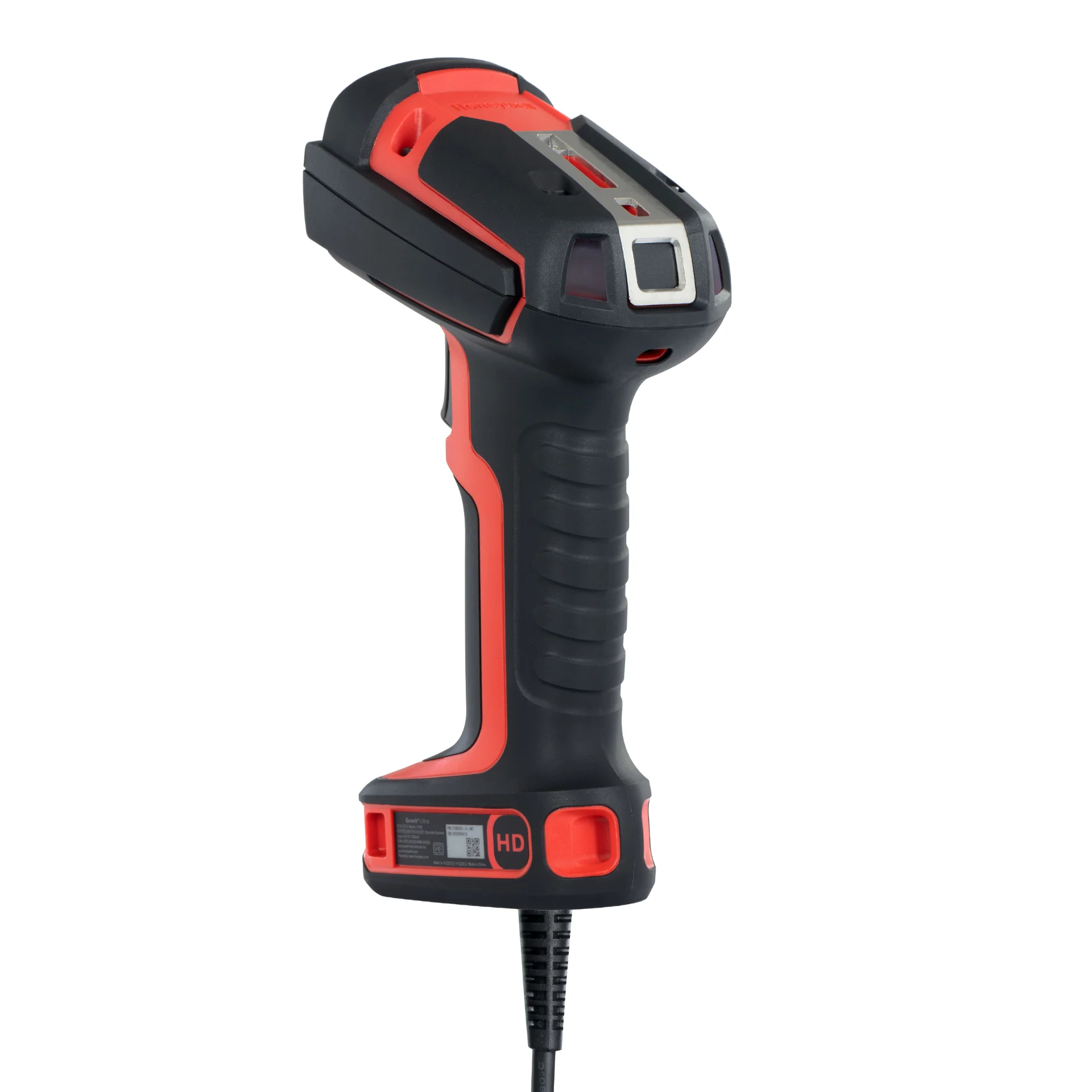 Barcode-Scanner Honeywell Granit Ultra 2100iHD – schräge Rückansicht links mit Kabel